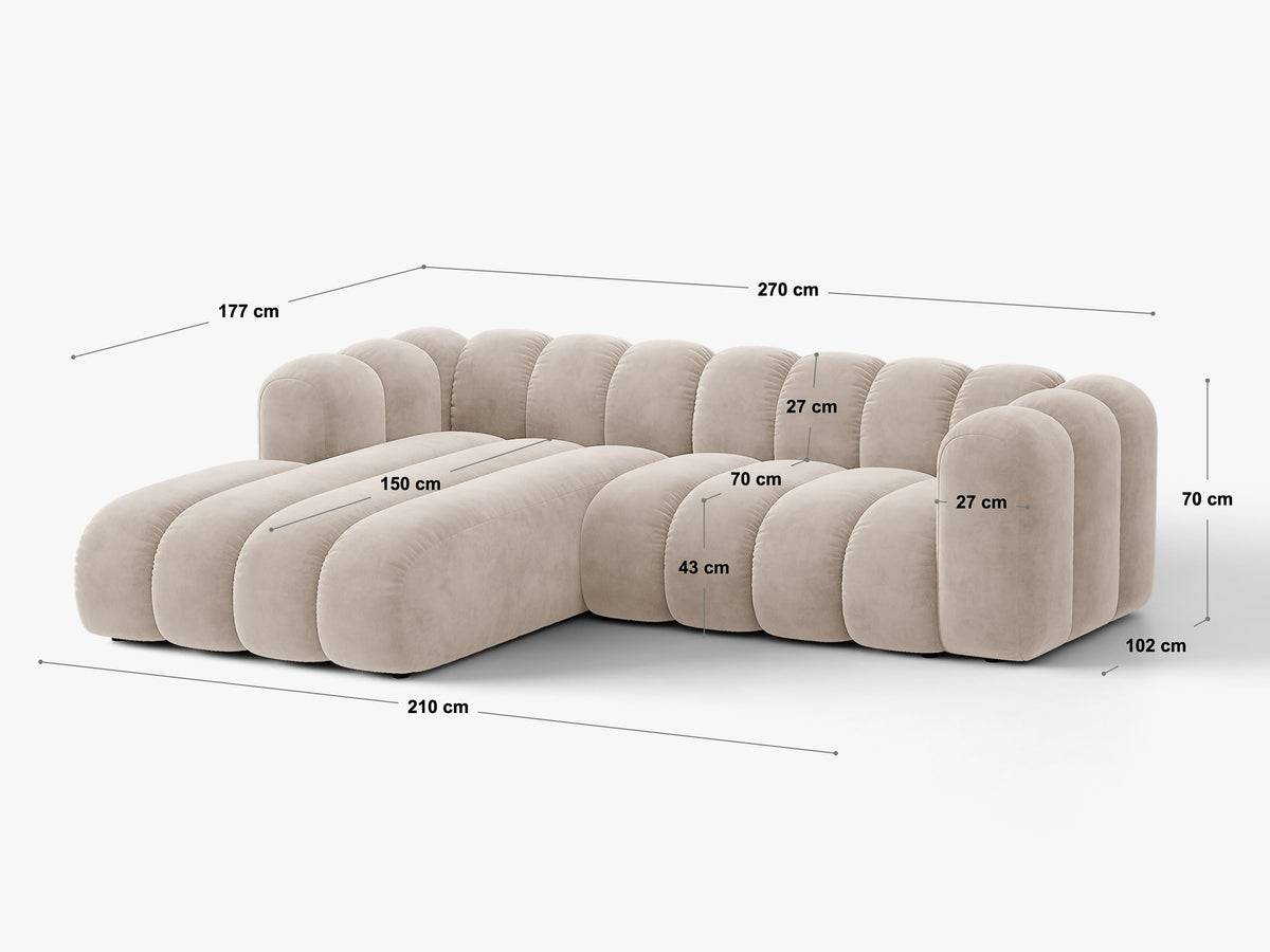 Narożnik prawostronny z funkcją spania LUPINE ceglany szenil – wymiary