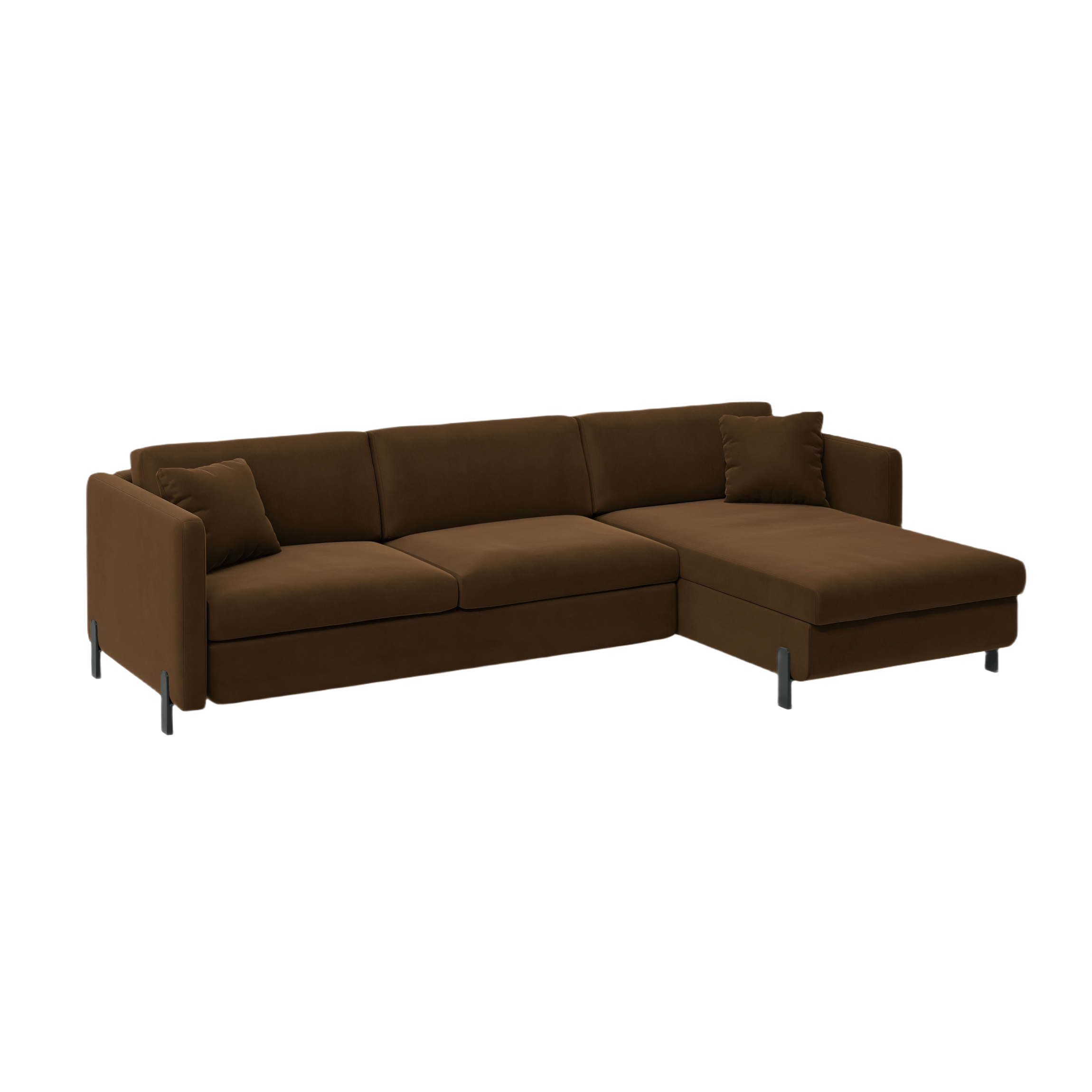 Velvet Right Corner Sofa with Bed Function, "Gloria", 5 Seats, Chocolate, 280x170x80
Made in Europe