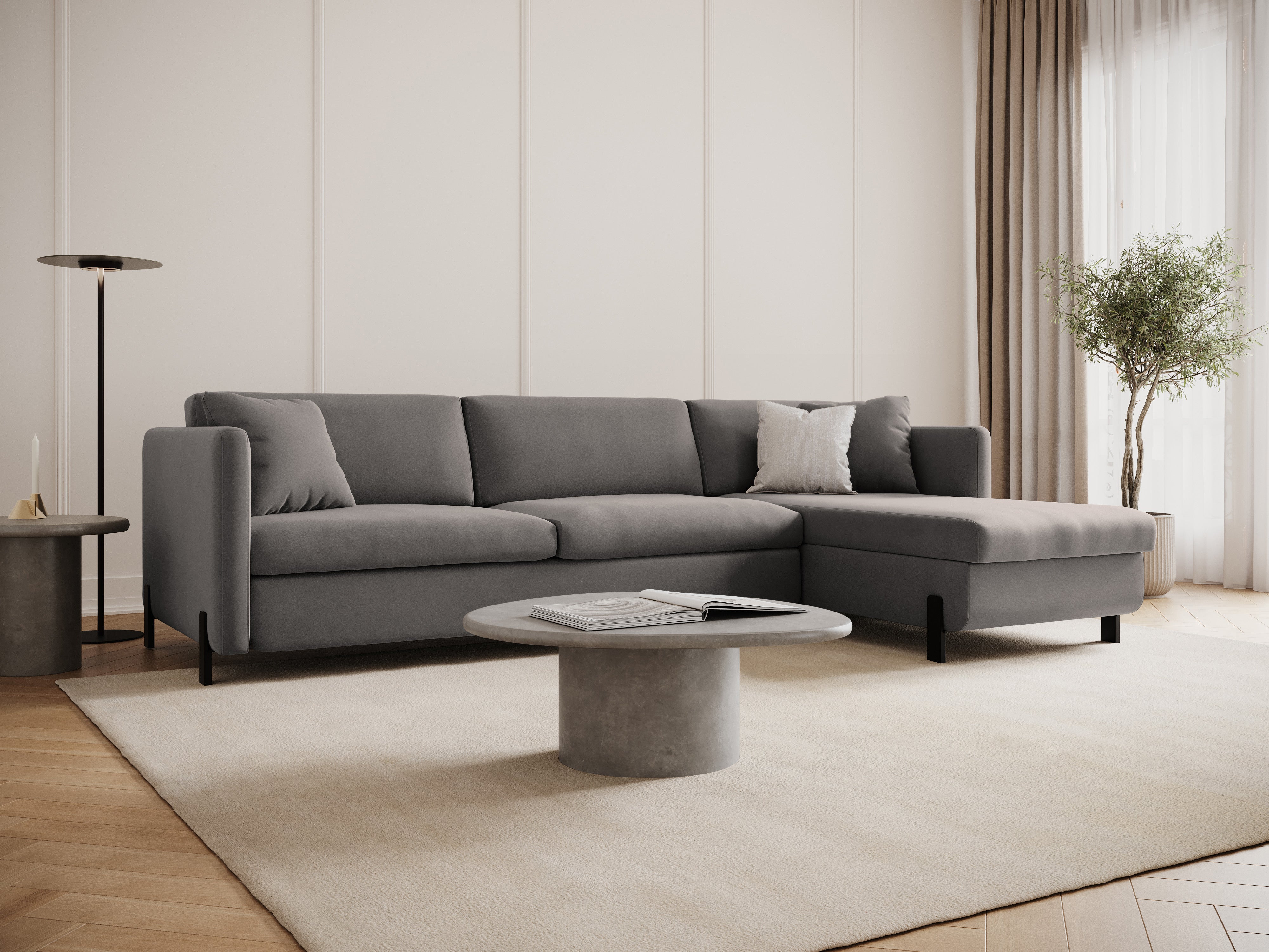Samtrechter Ecksofa mit Bettfunktion, "Gloria", 5 Sitze, Grau, 280x170x80
In Europa gemacht