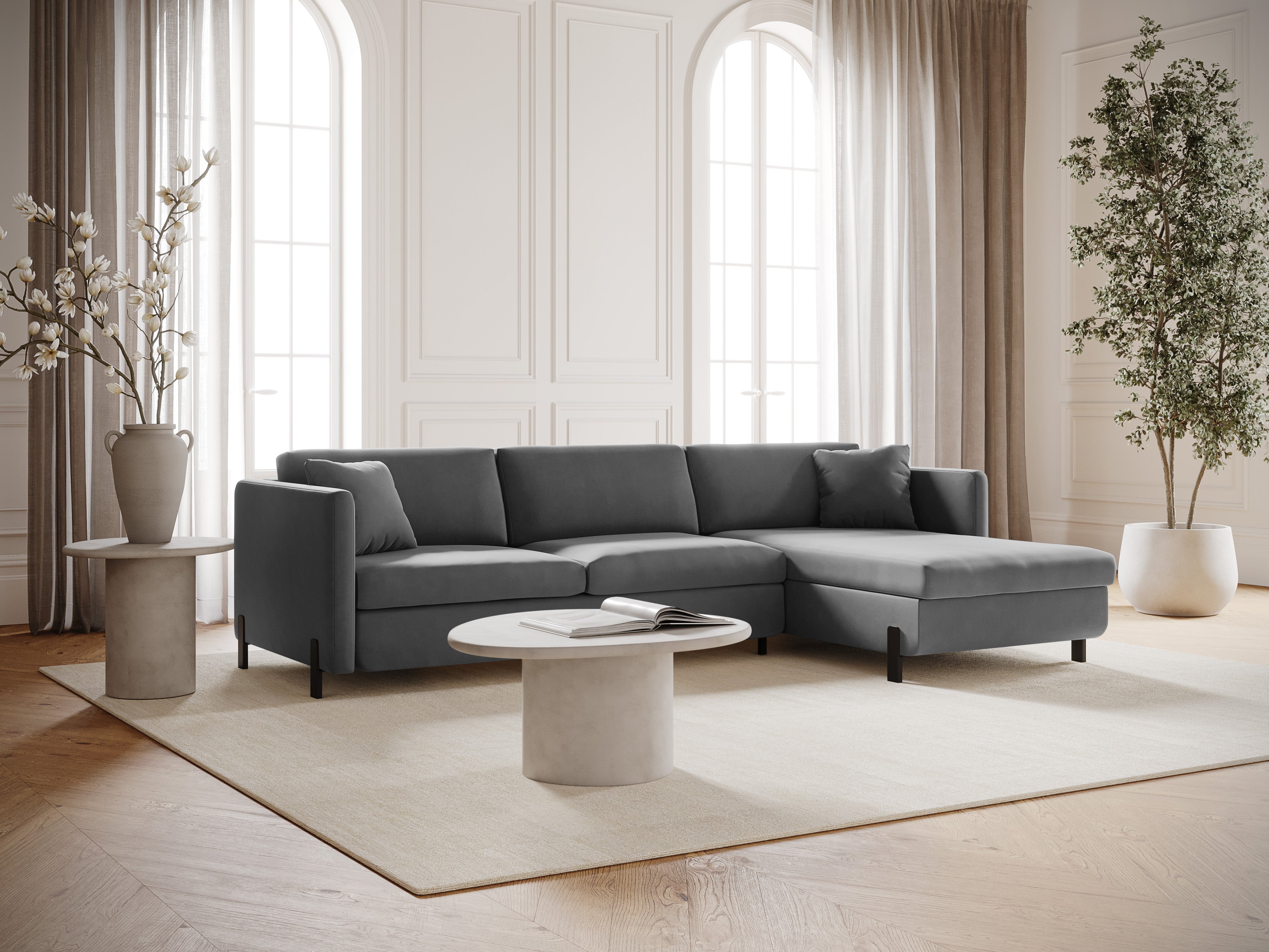 Samtrechter Ecksofa mit Bettfunktion, "Gloria", 5 Sitze, Grau, 280x170x80
In Europa gemacht