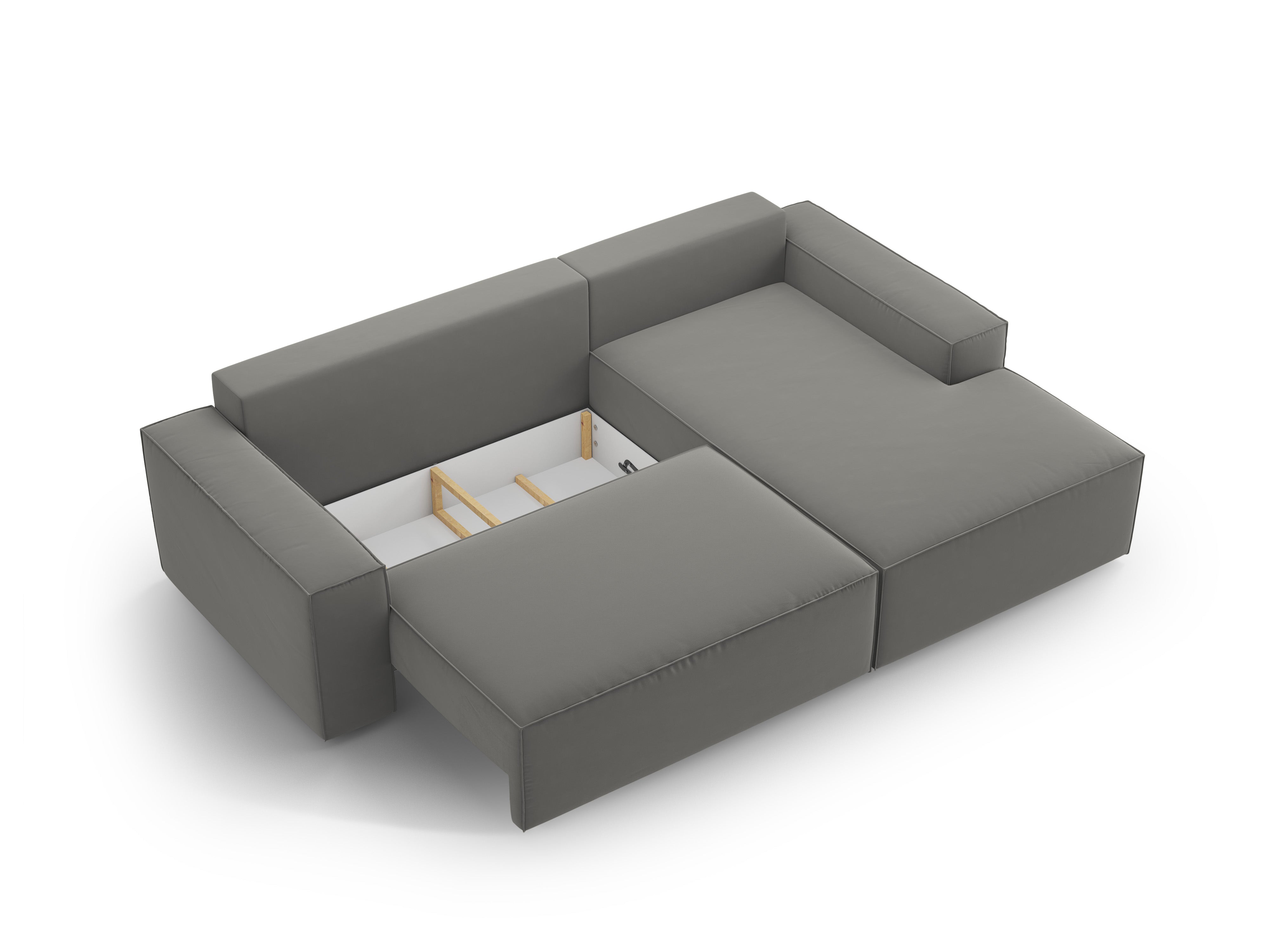 Right-facing velvet corner sofa bed JODIE light gray