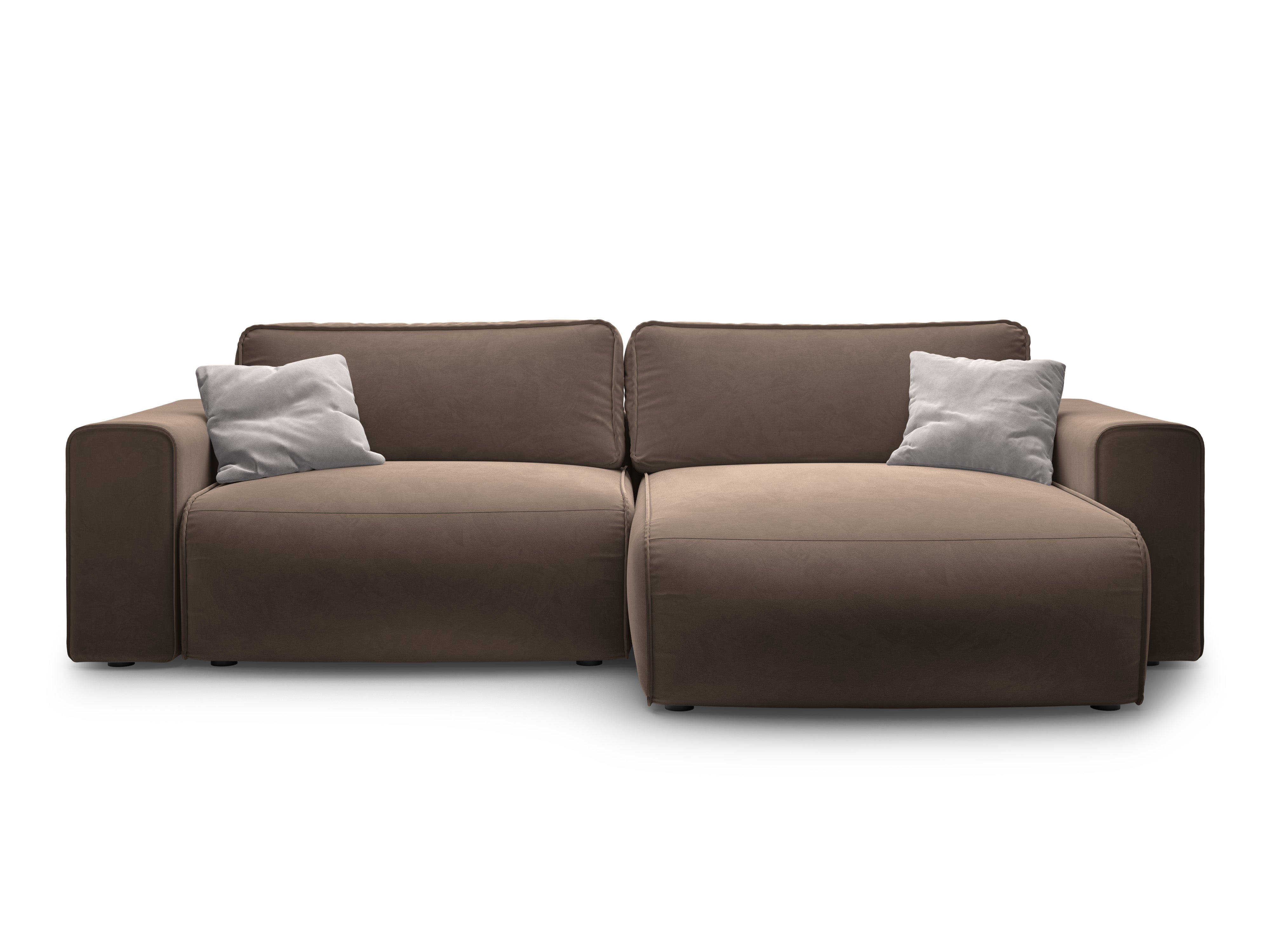 Right-facing velvet corner sofa for 3 people with sleeping function VICTOR chocolate