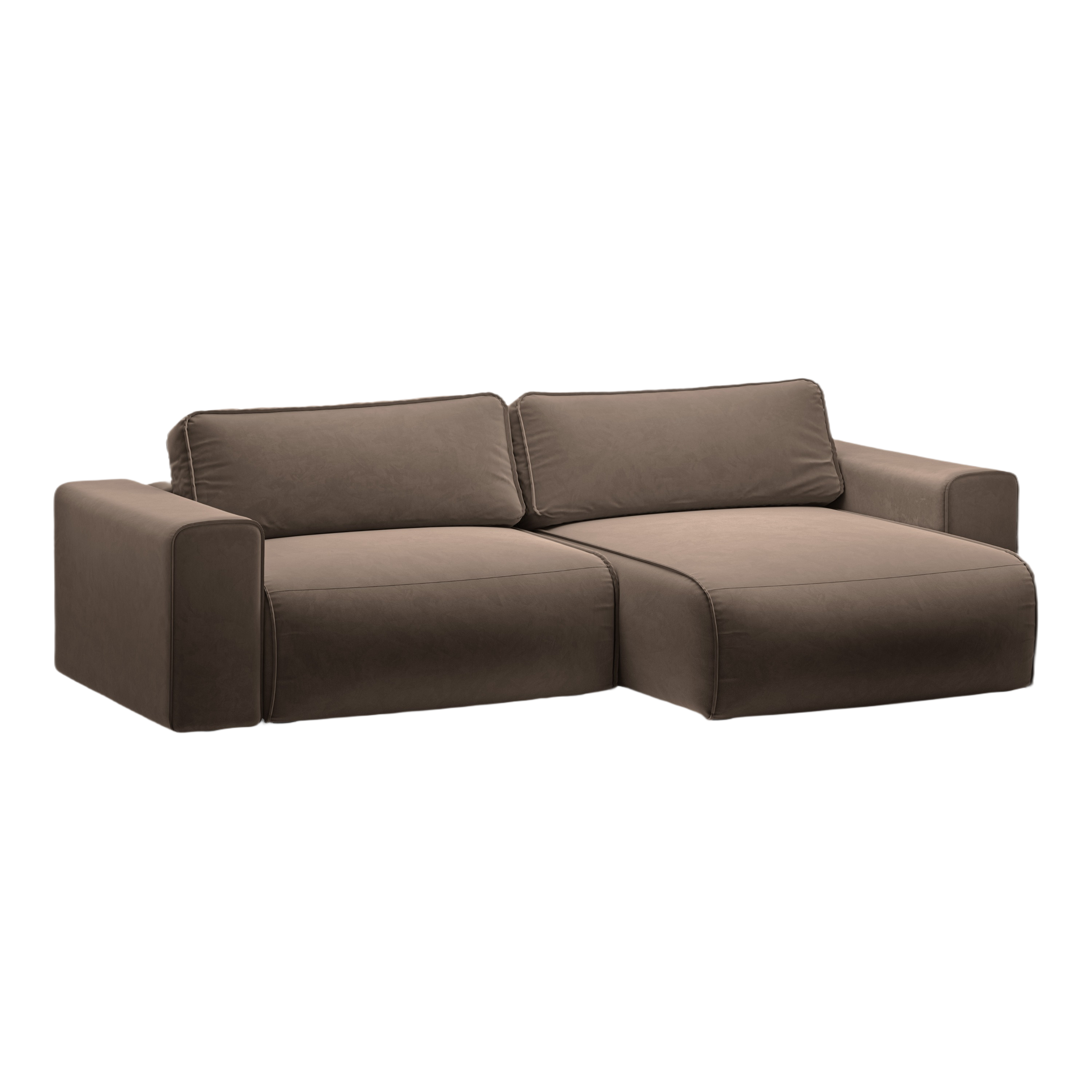 Right-facing velvet corner sofa for 3 people with sleeping function VICTOR chocolate