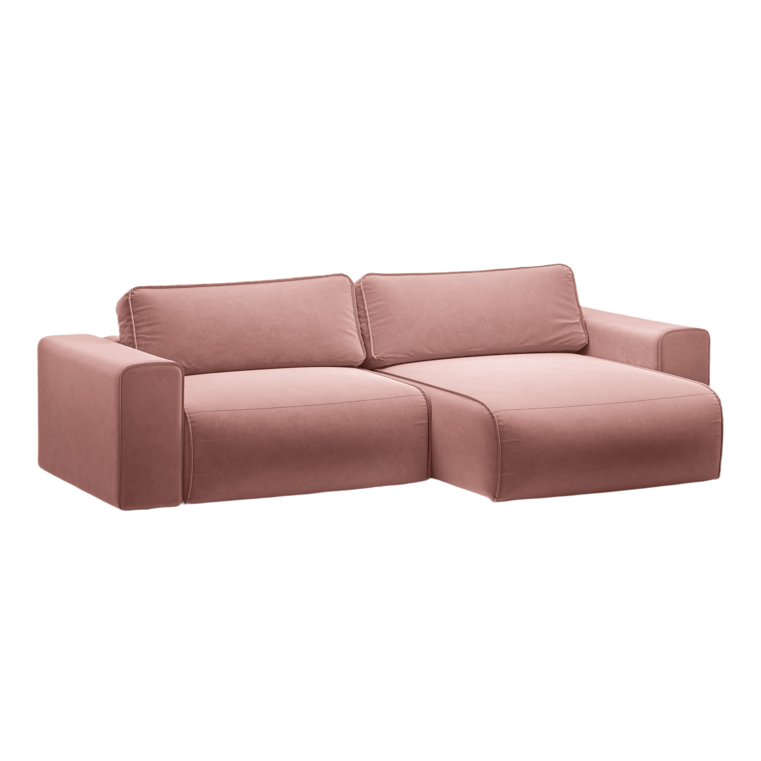 Right-facing velvet corner sofa for 3 people with sleeping function VICTOR pink