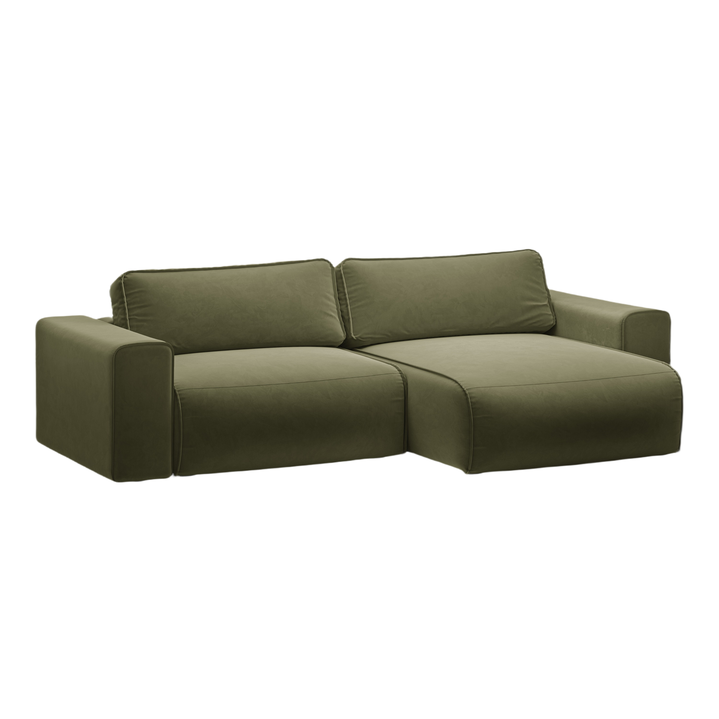 Right-facing velvet corner sofa for 3 people with sleeping function VICTOR green