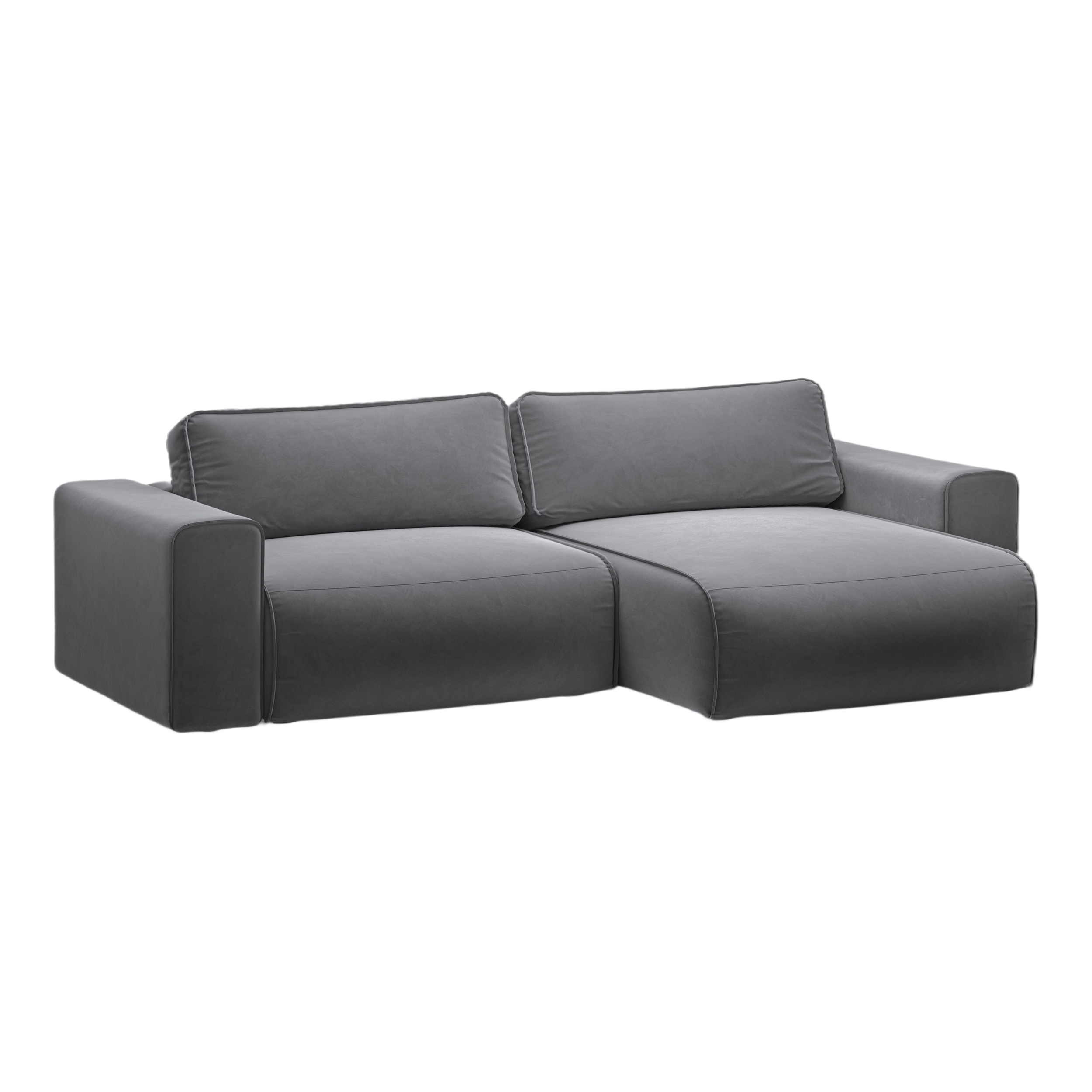 Right-facing velvet corner sofa for 3 people with sleeping function VICTOR gray