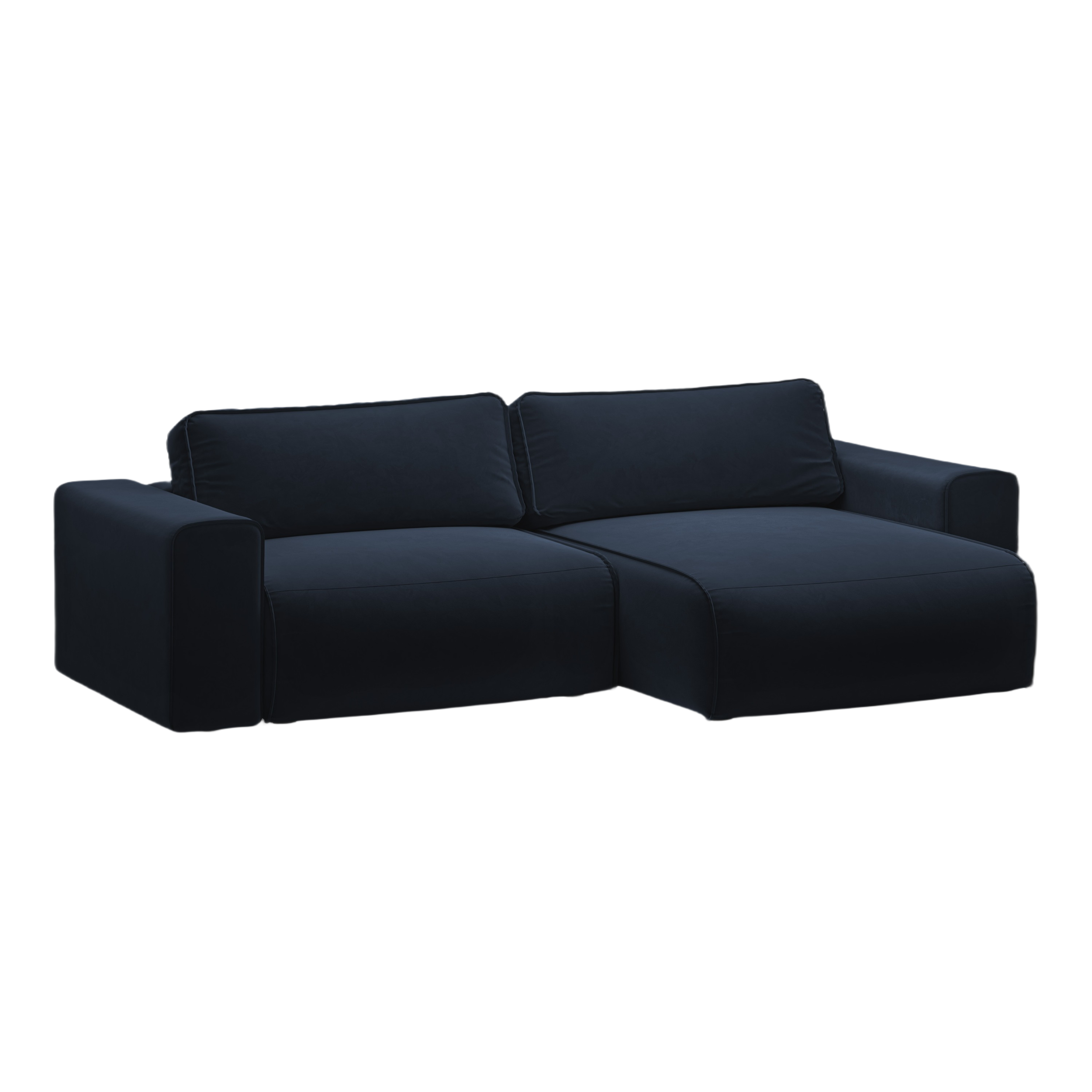 Right-facing velvet corner sofa for 3 people with sleeping function VICTOR navy blue