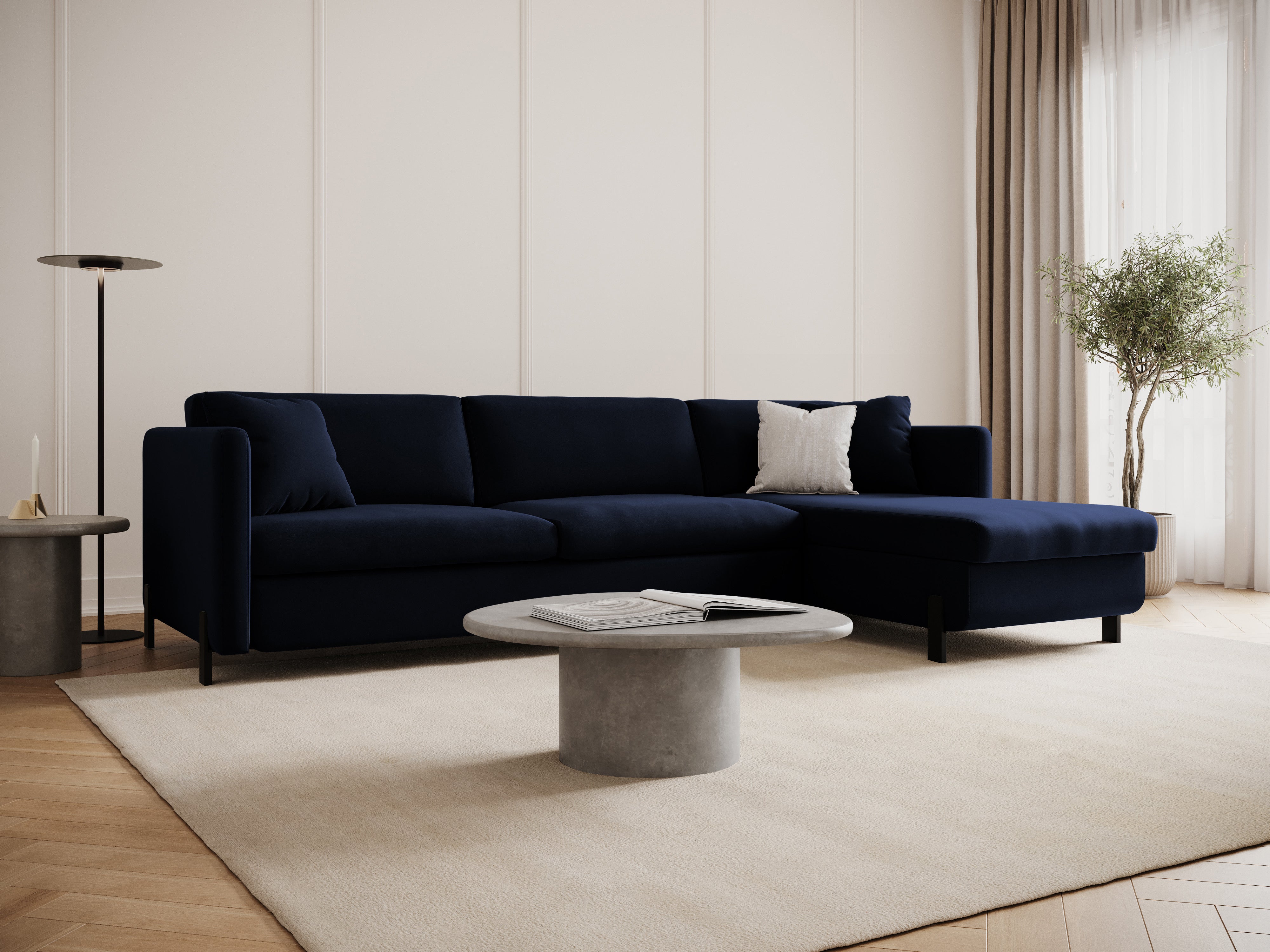 Samtrechter Ecksofa mit Bettfunktion, "Gloria", 4 Sitze, Royal Blue, 260x170x80
In Europa gemacht