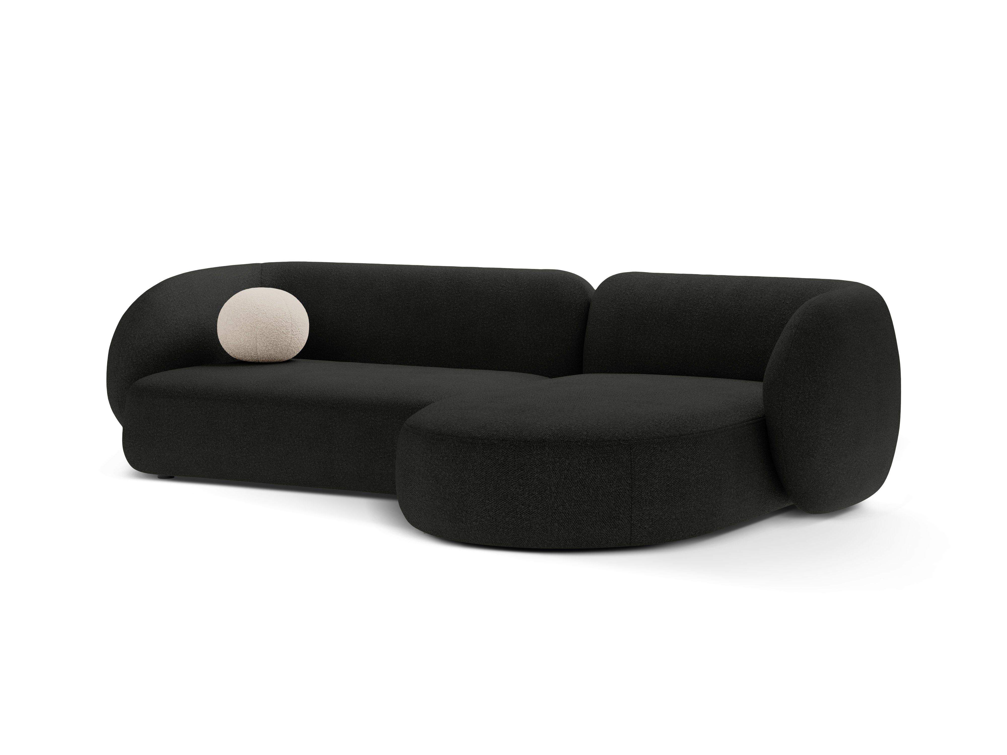 Right-facing 3-seater corner sofa KATE black boucle