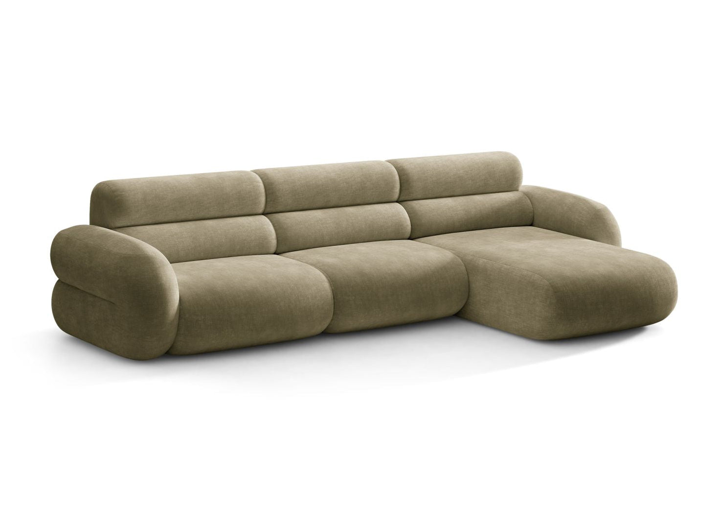 Right-facing NEO corner sofa in olive chenille
