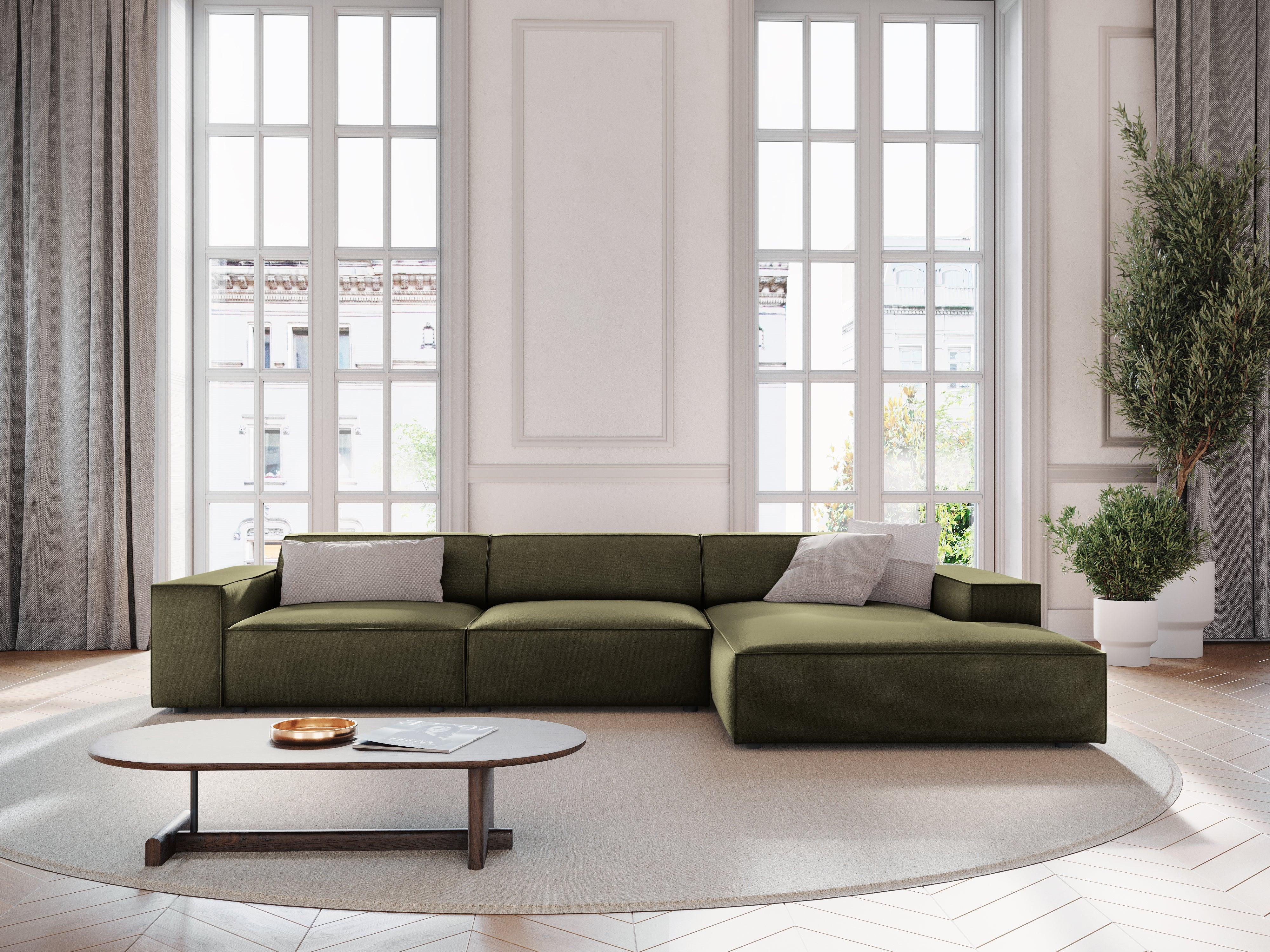 Narożnik aksamitny prawostronny 4-osobowy JODIE zielony Micadoni Eye on Design