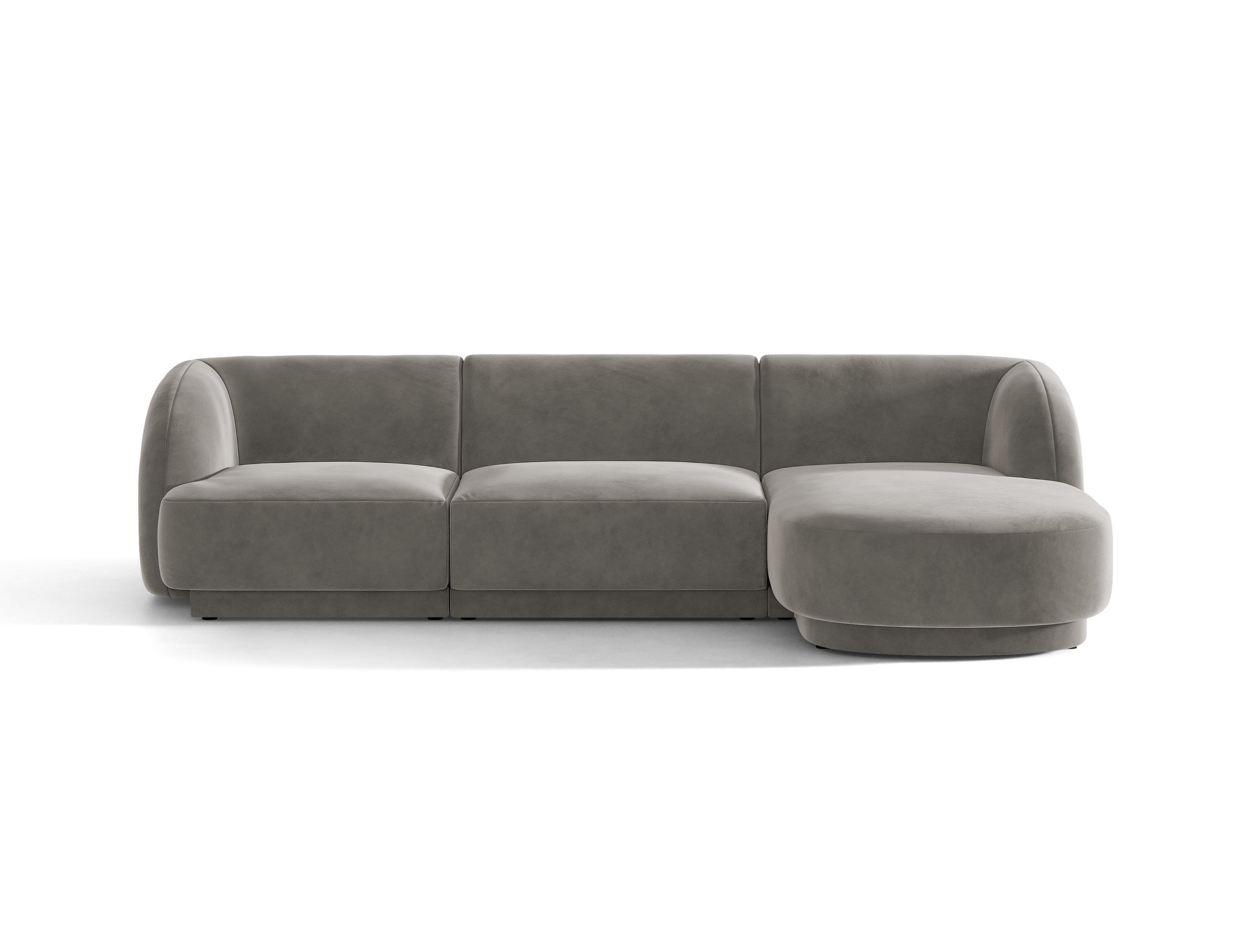 Velvet corner sofa for 4 people right-facing MILEY light gray