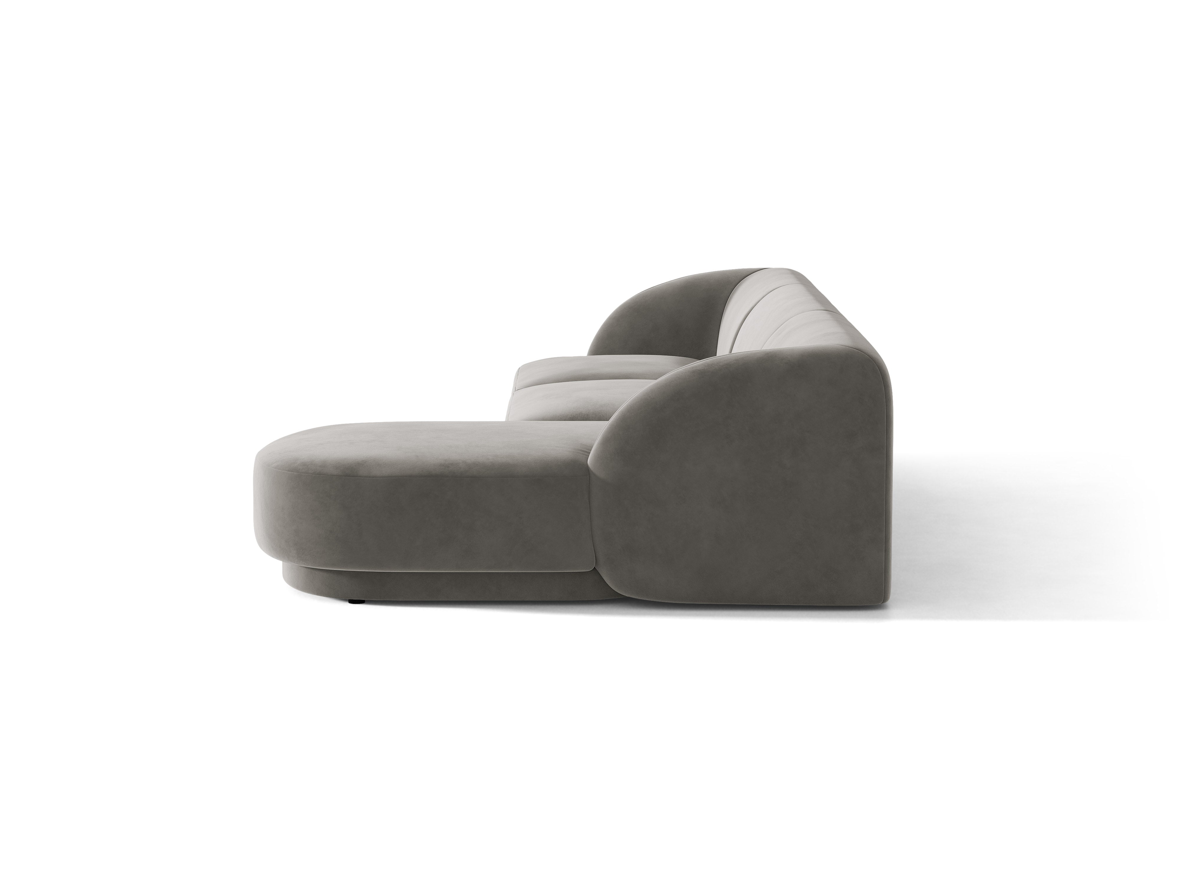 Velvet corner sofa for 4 people right-facing MILEY light gray