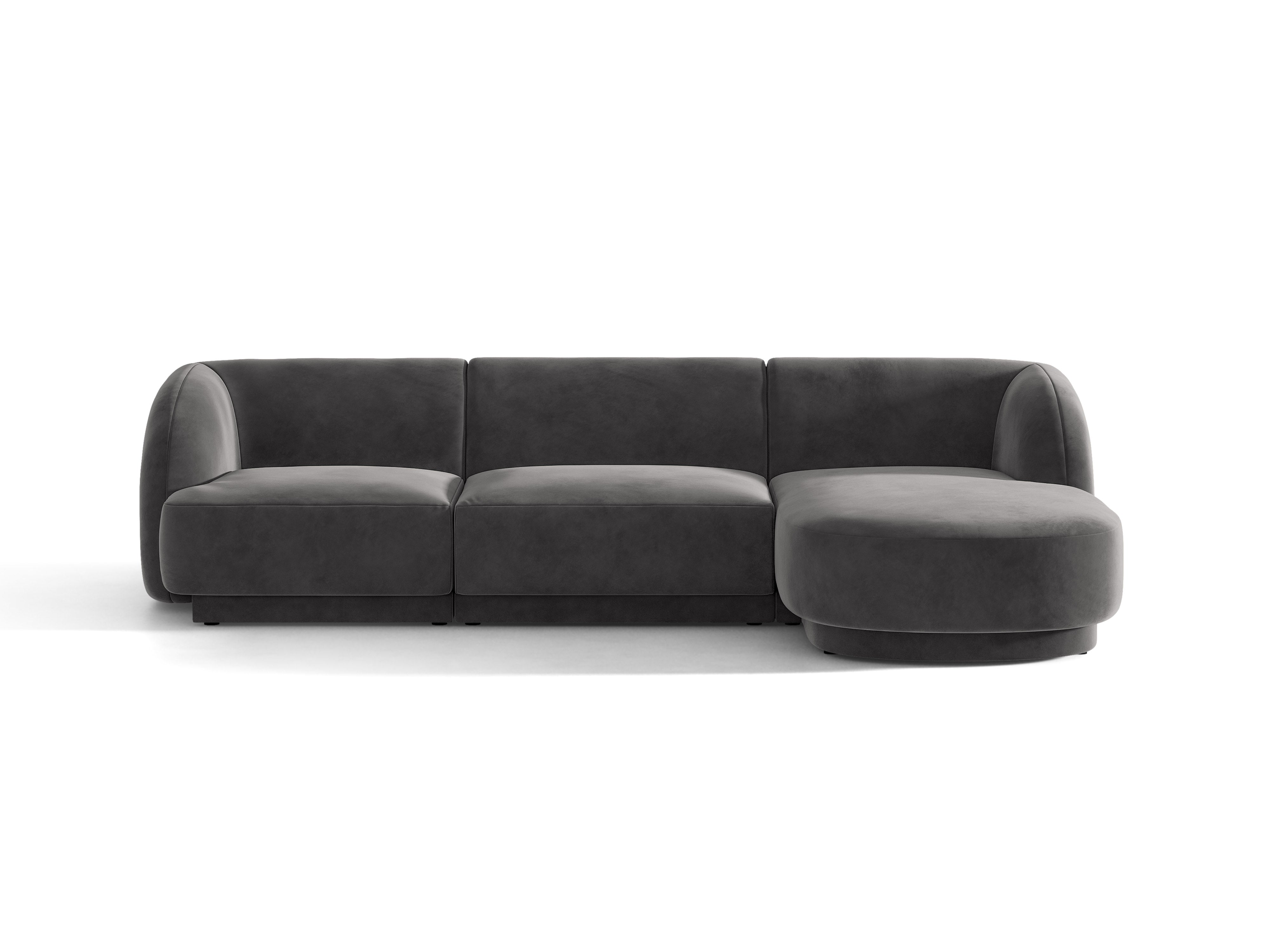 Velvet corner sofa for 4 people right-facing MILEY dark gray