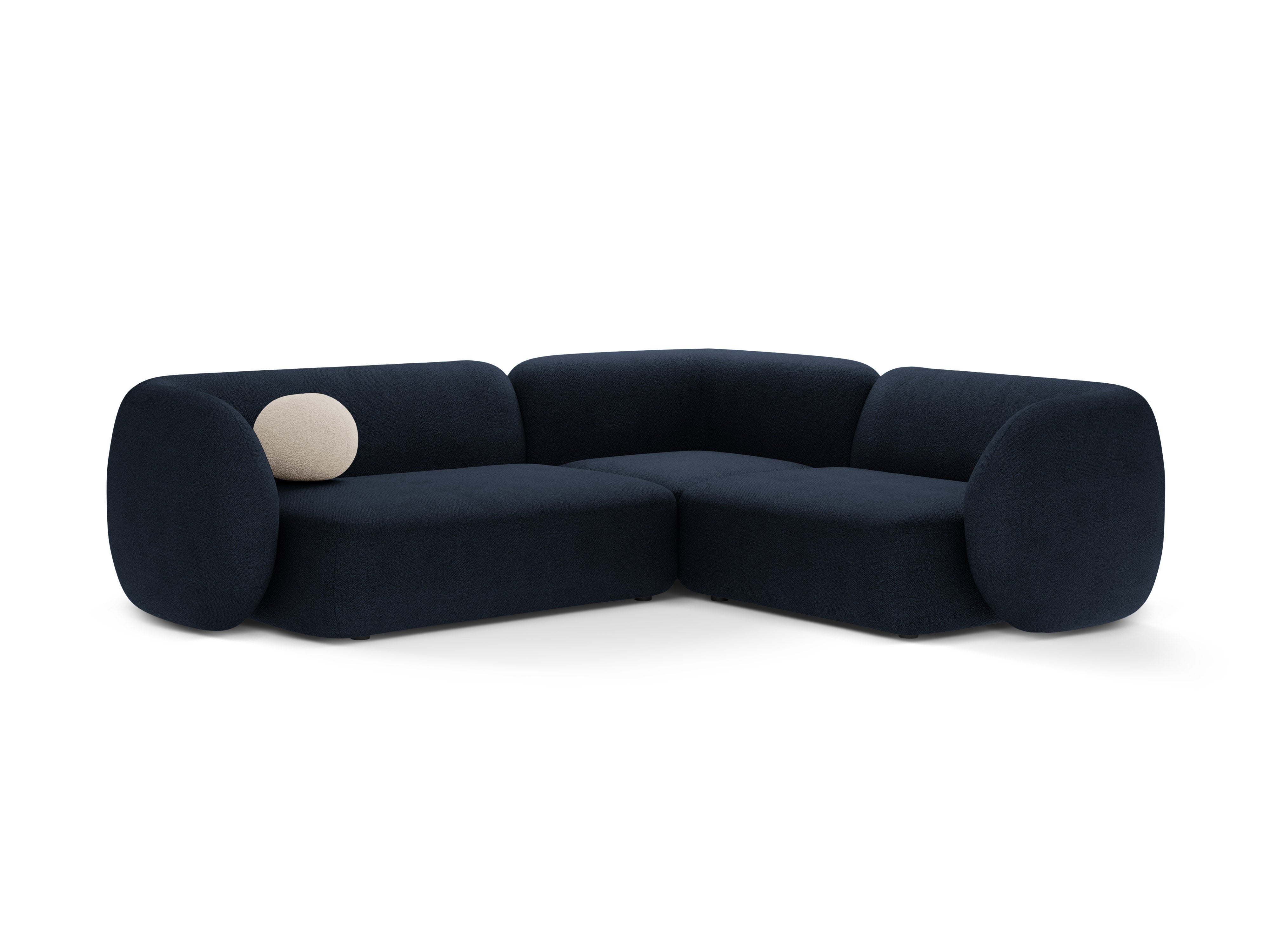Right-facing 4-seater corner sofa KATE in navy blue boucle