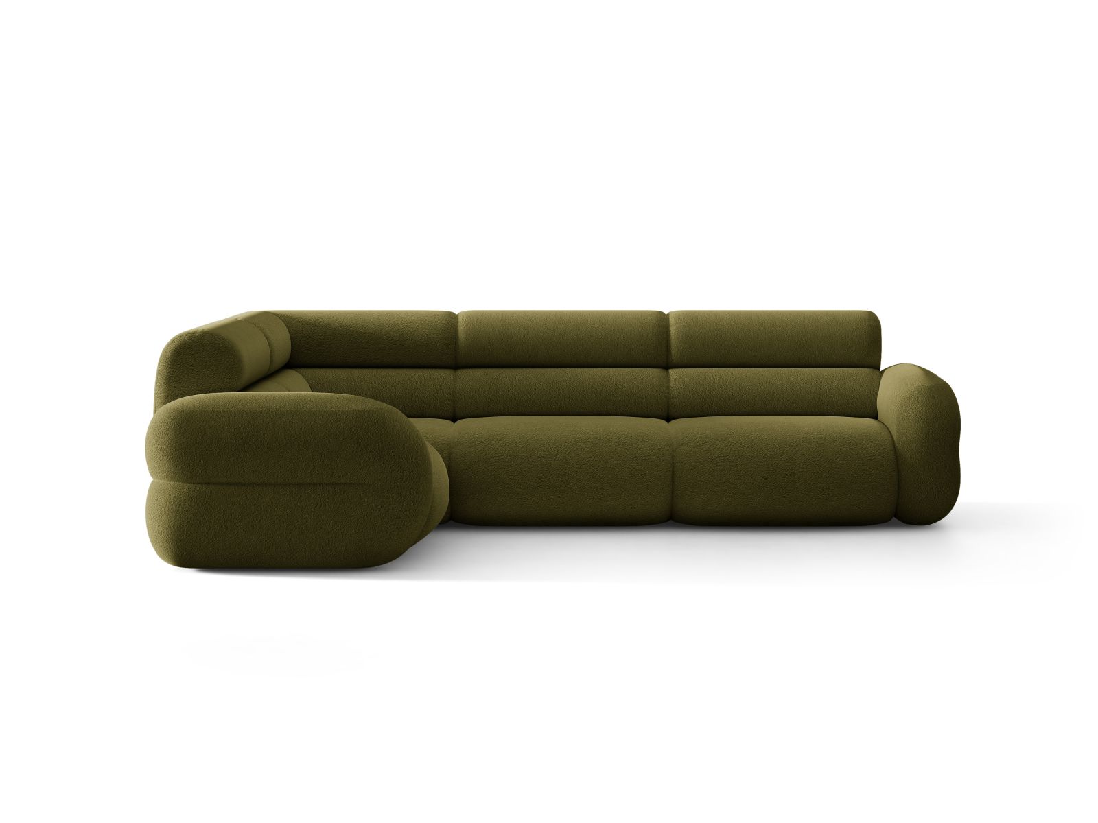 Left-facing L-shaped NEO olive boucle sectional