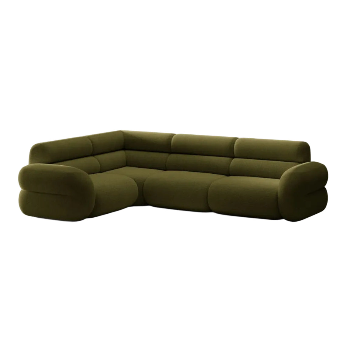Left-facing L-shaped NEO olive boucle sectional
