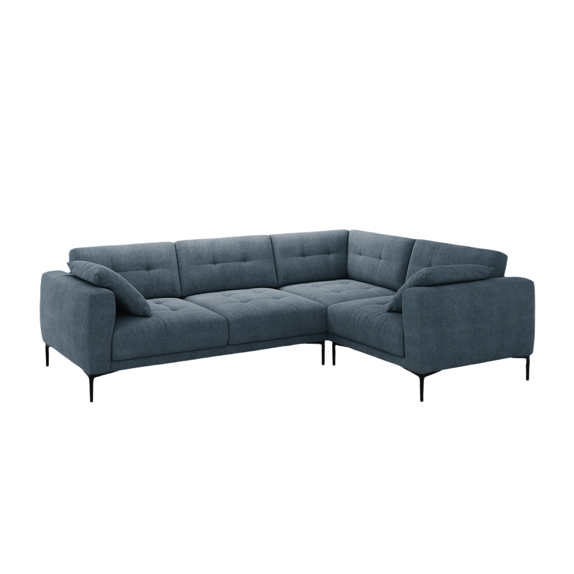 Right-facing L-shaped corner sofa BEMY in dark blue chenille
