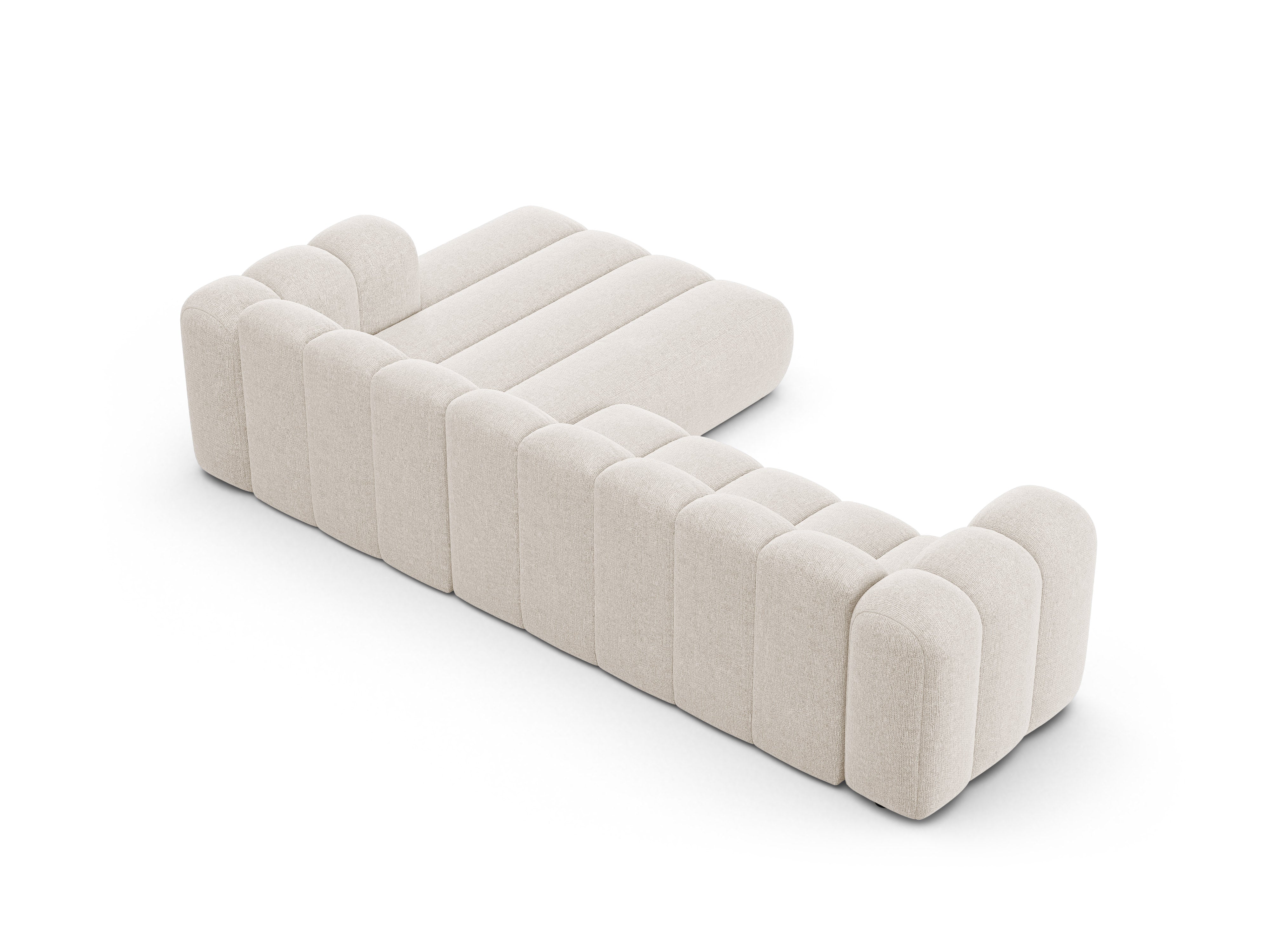 Right-facing 4-seater corner sofa LUPINE light beige chenille