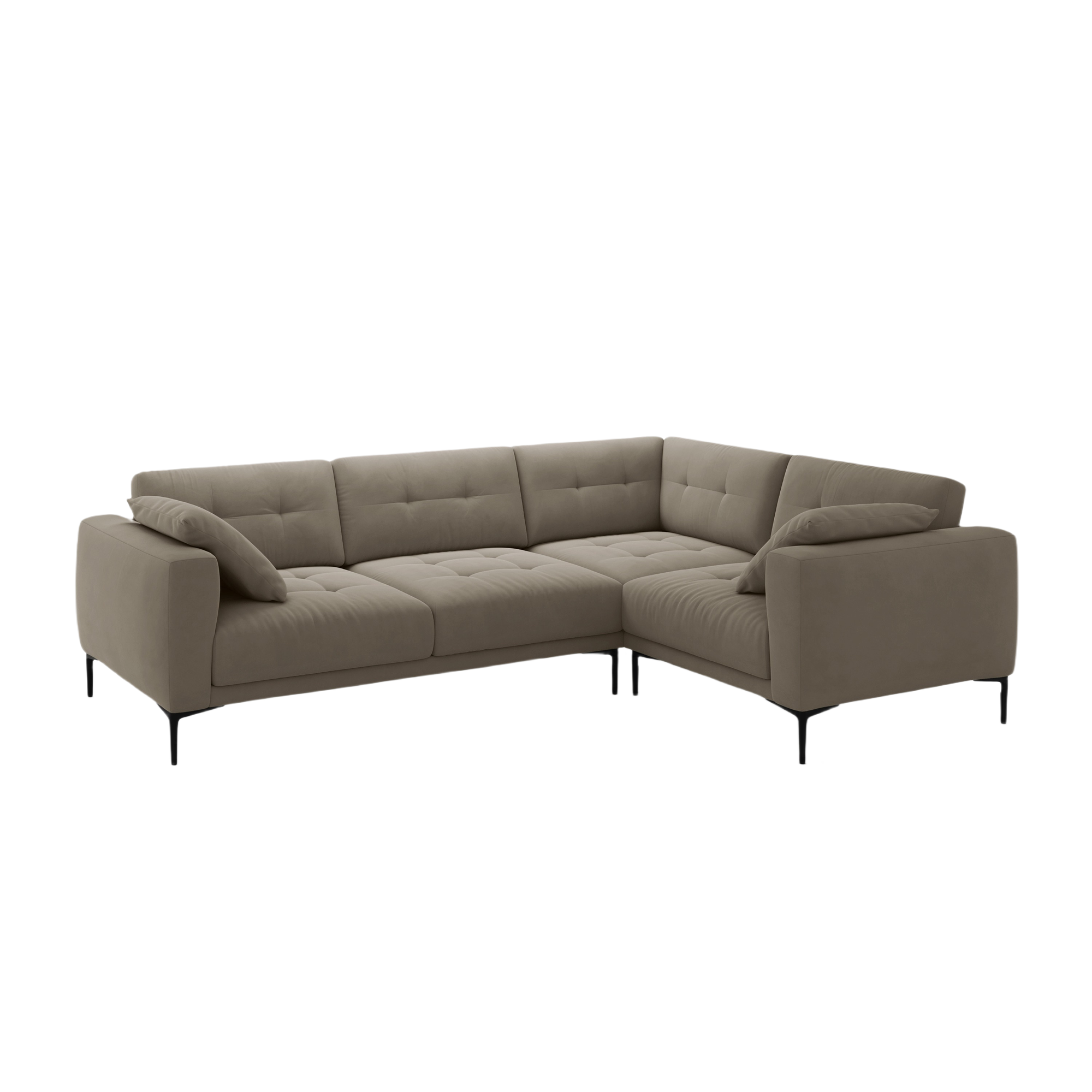 Right-facing L-shaped velvet corner sofa BEMY in gray-brown