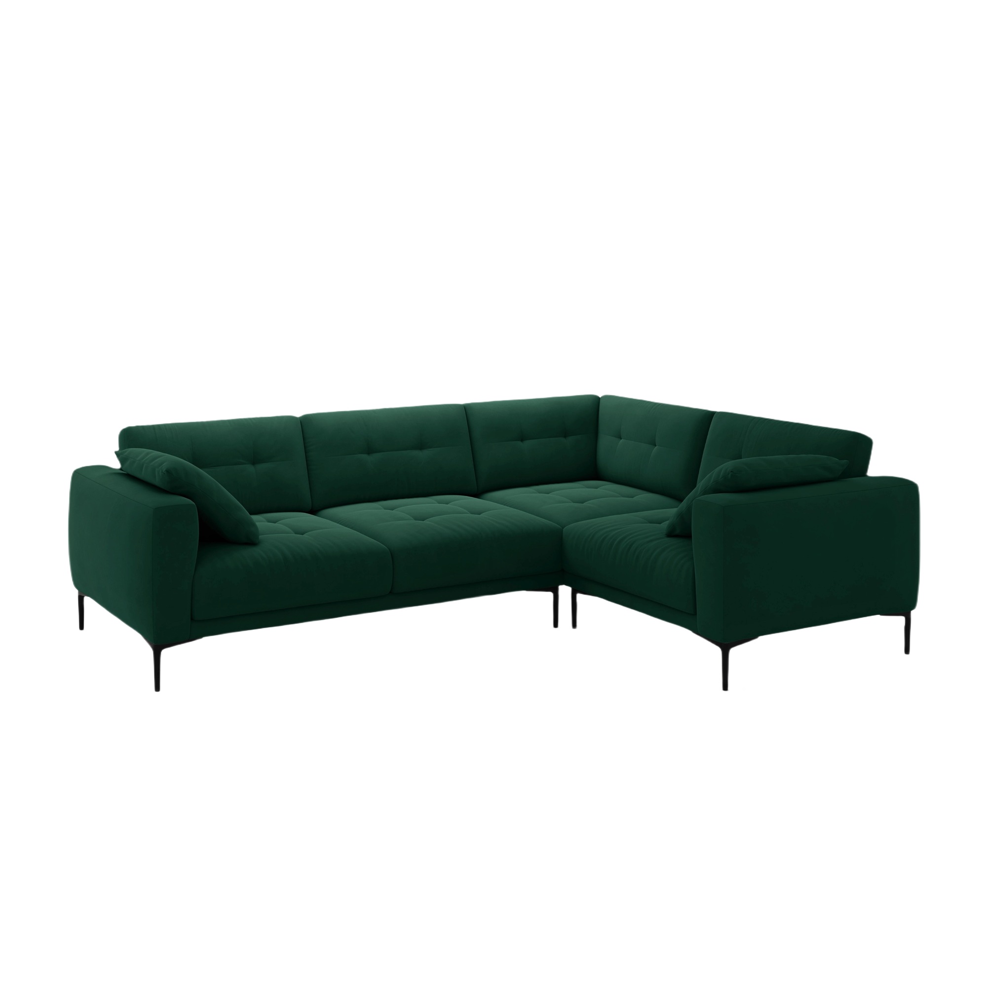 Right-facing L-shaped velvet corner sofa BEMY in bottle green