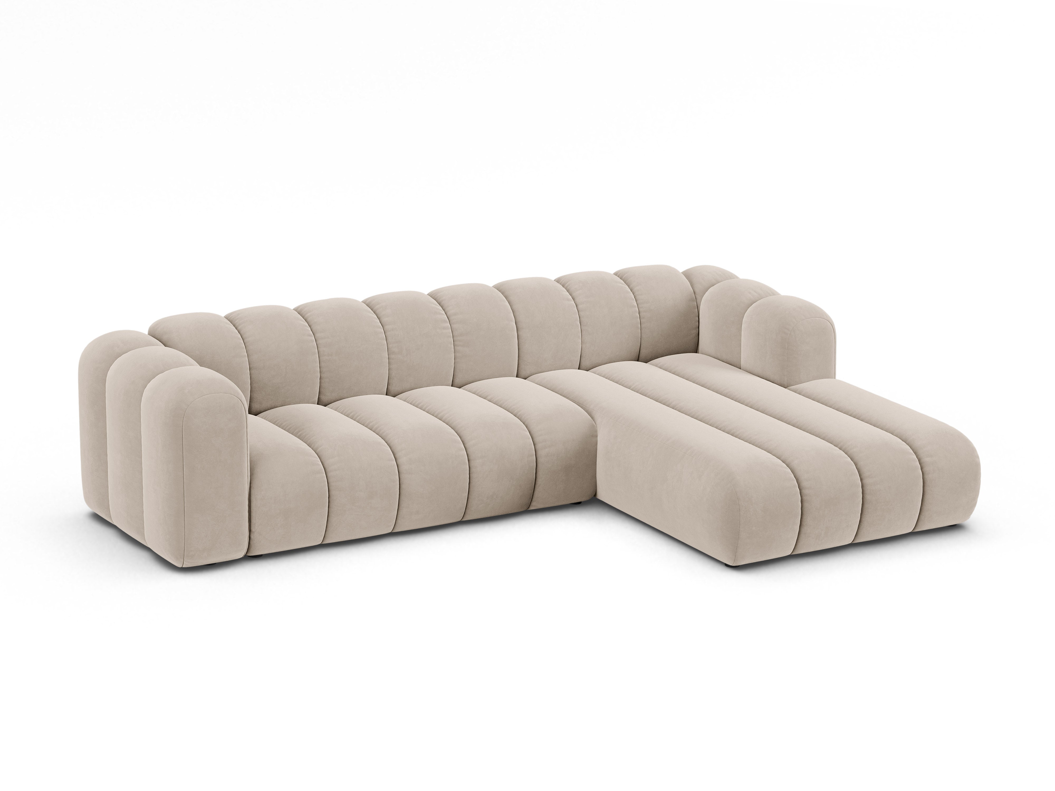 Velvet corner sofa for 4 people right-sided LUPINE beige