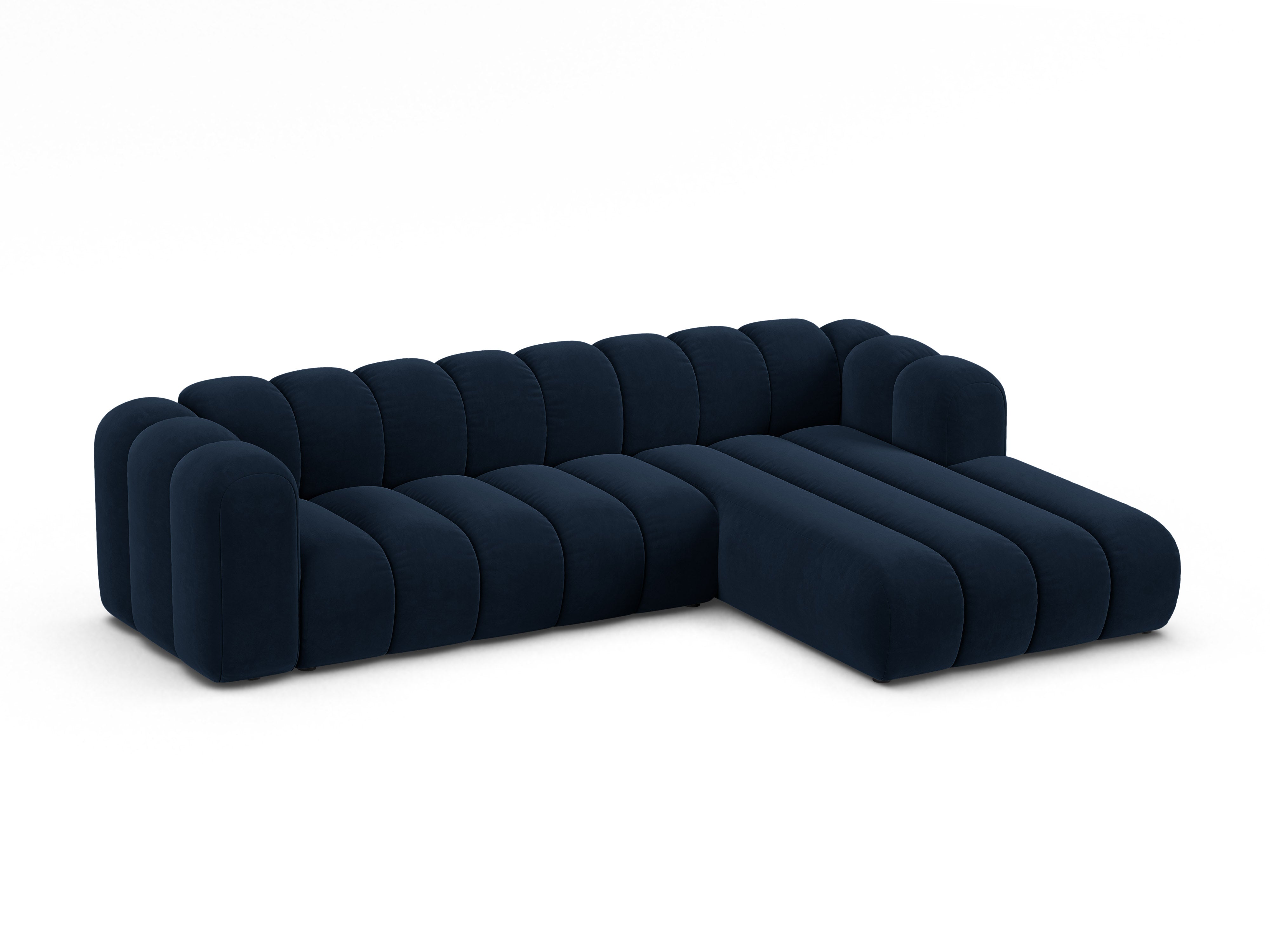 Velvet corner sofa for 4 people right-facing LUPINE navy blue