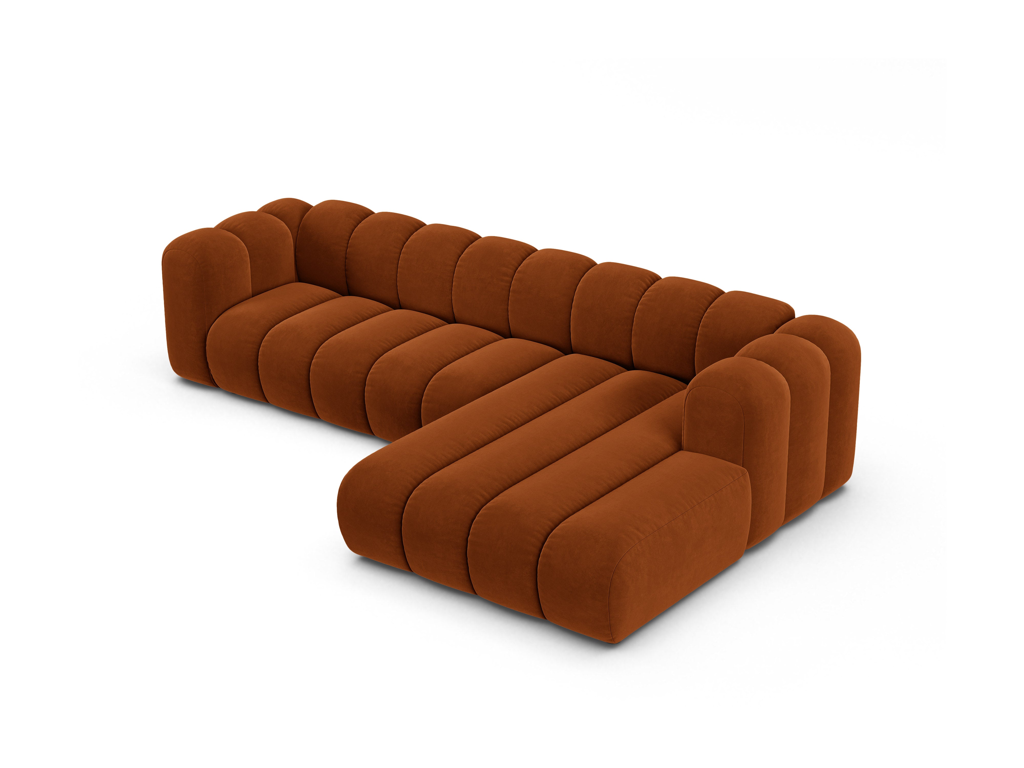 Velvet corner sofa for 4 people right-facing LUPINE brick red