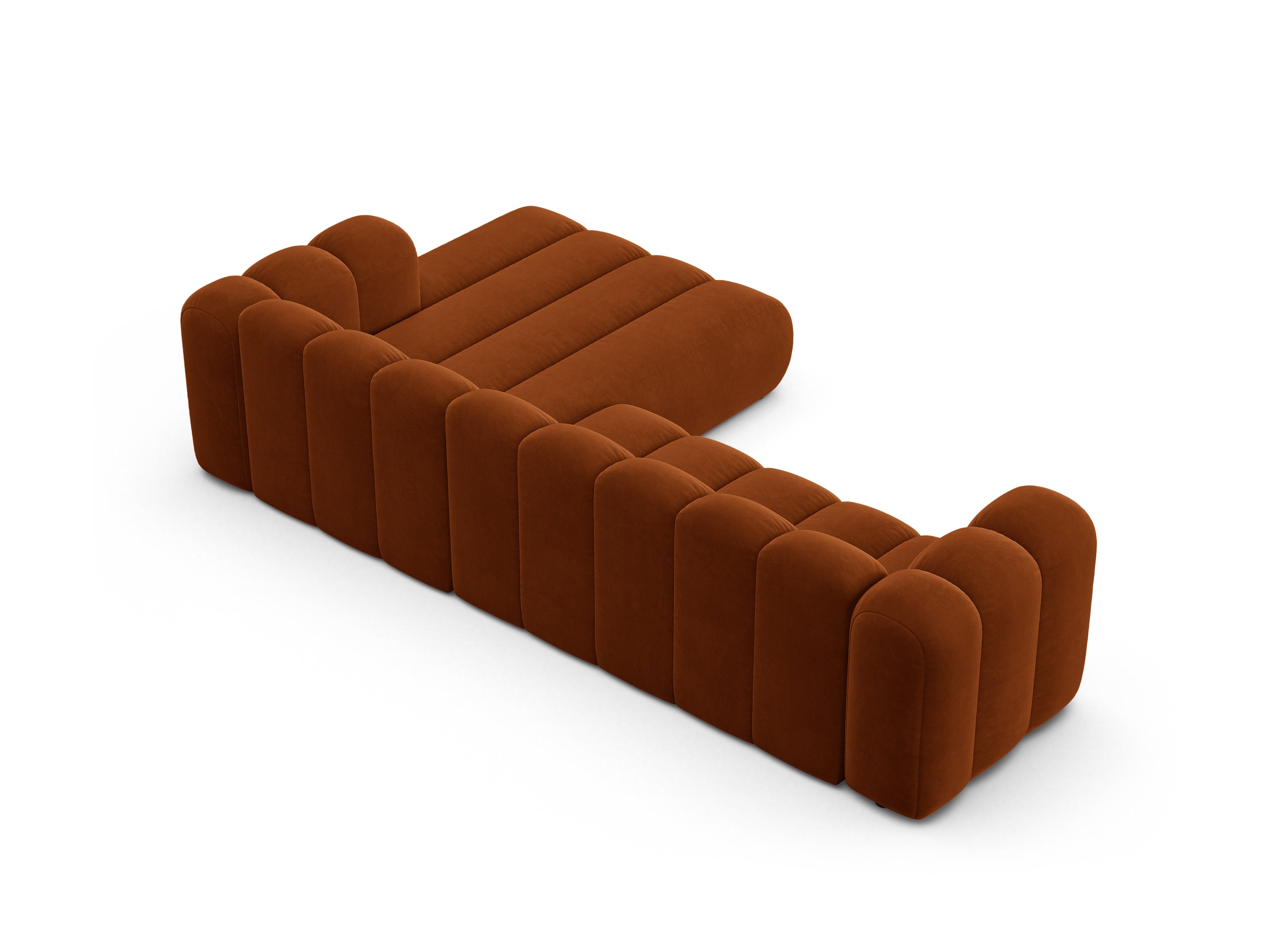Velvet corner sofa for 4 people right-facing LUPINE brick red