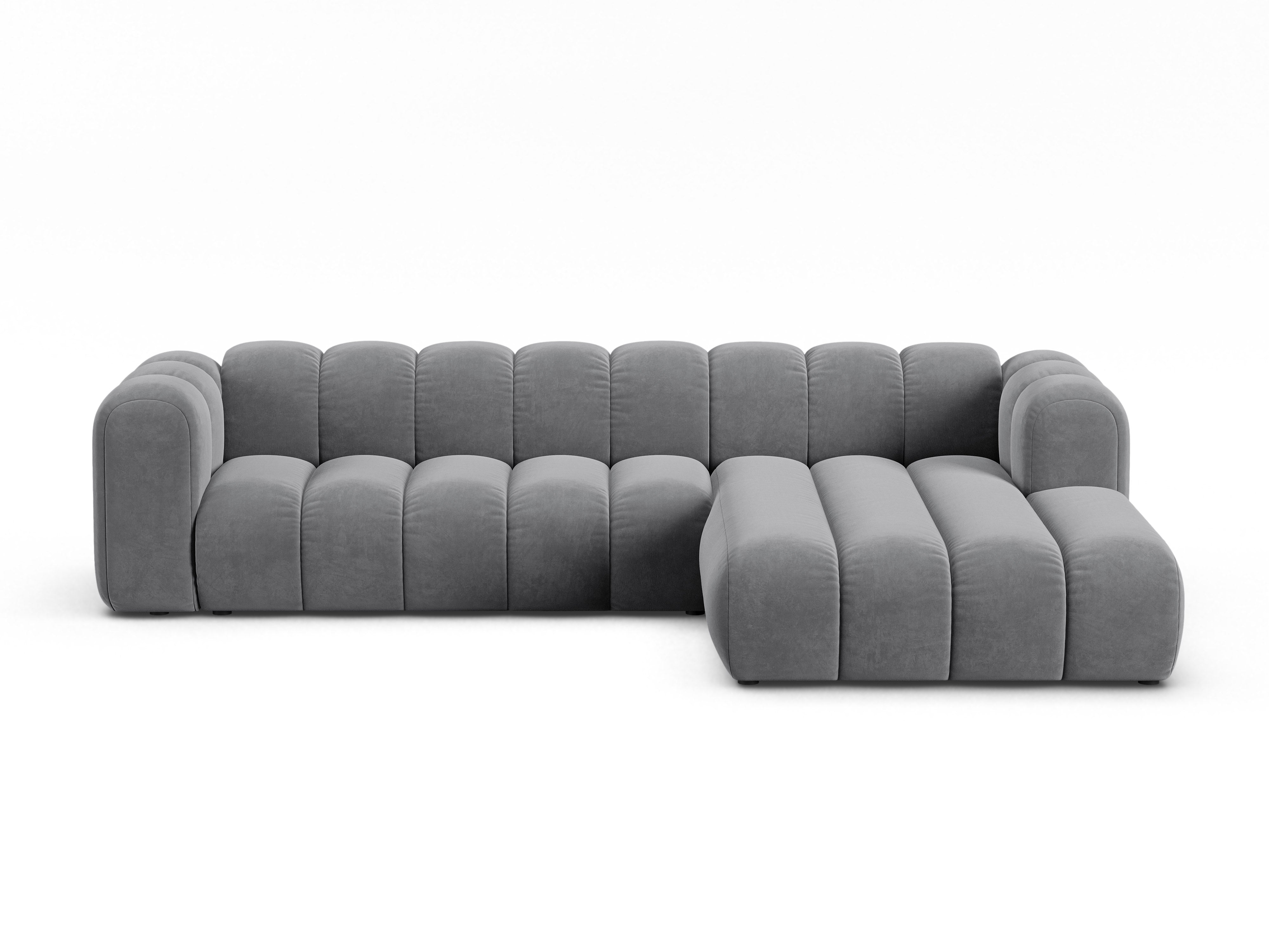 Velvet corner sofa for 4 people right-sided LUPINE gray