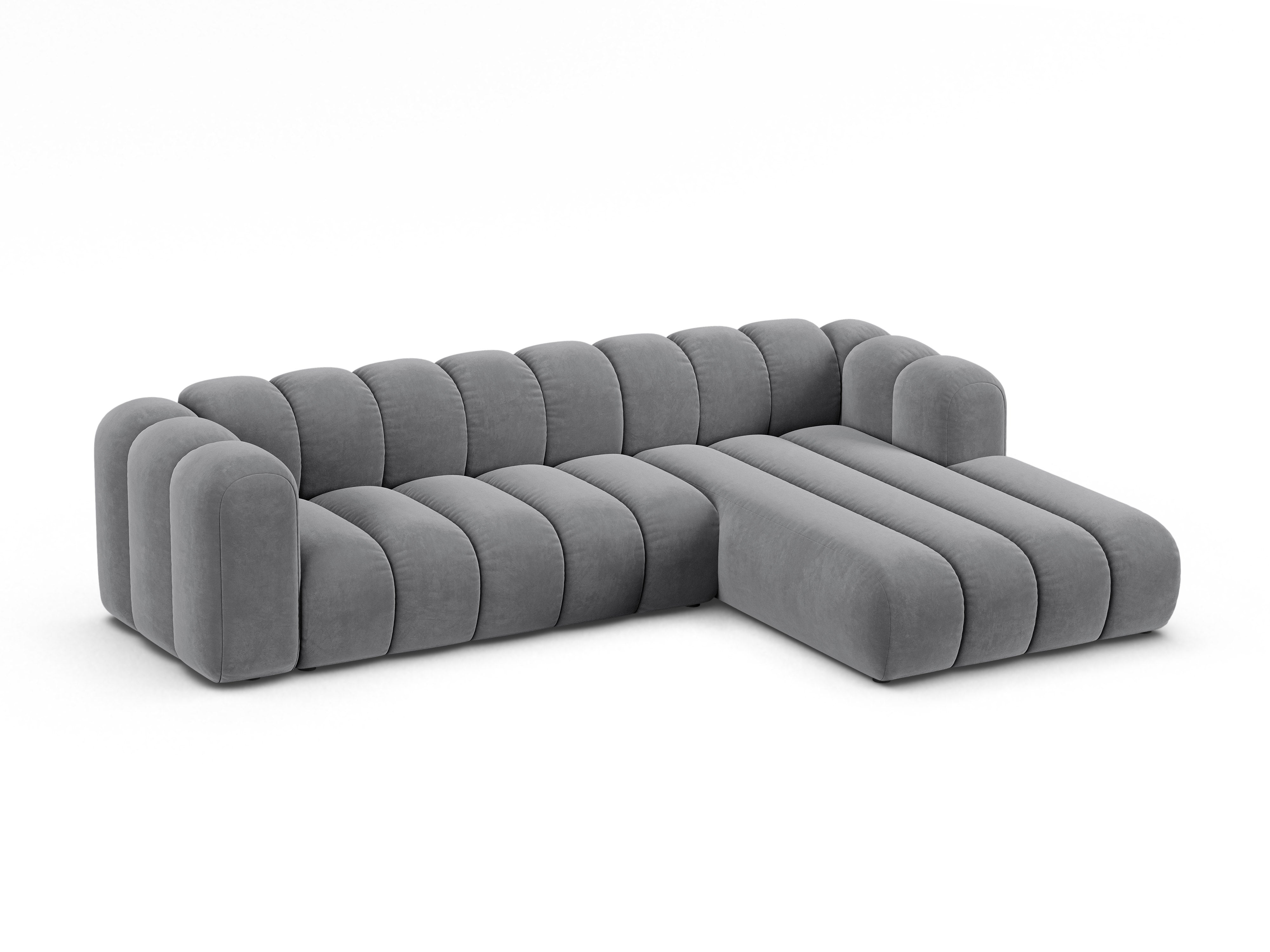 Velvet corner sofa for 4 people right-sided LUPINE gray