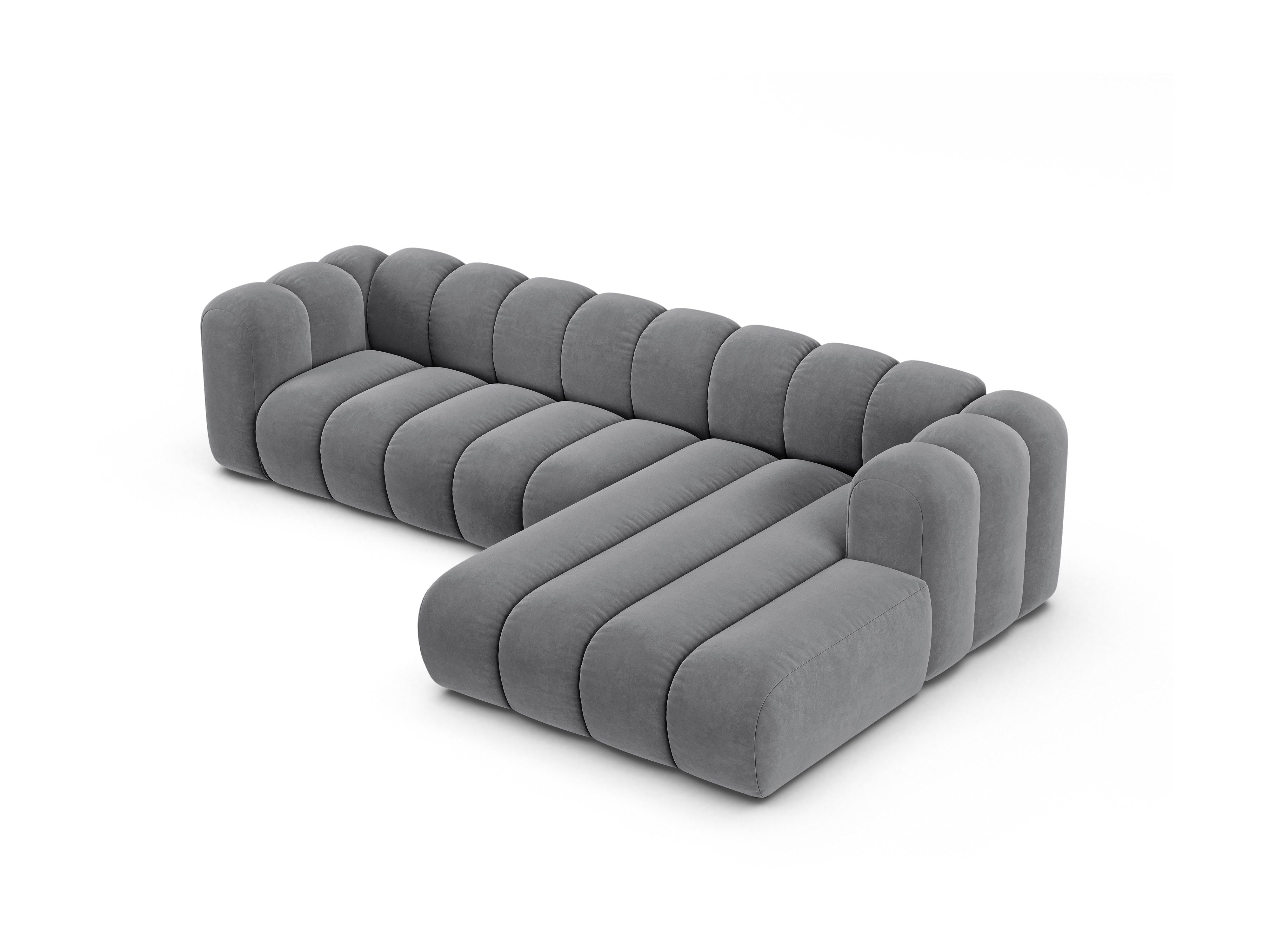 Velvet corner sofa for 4 people right-sided LUPINE gray