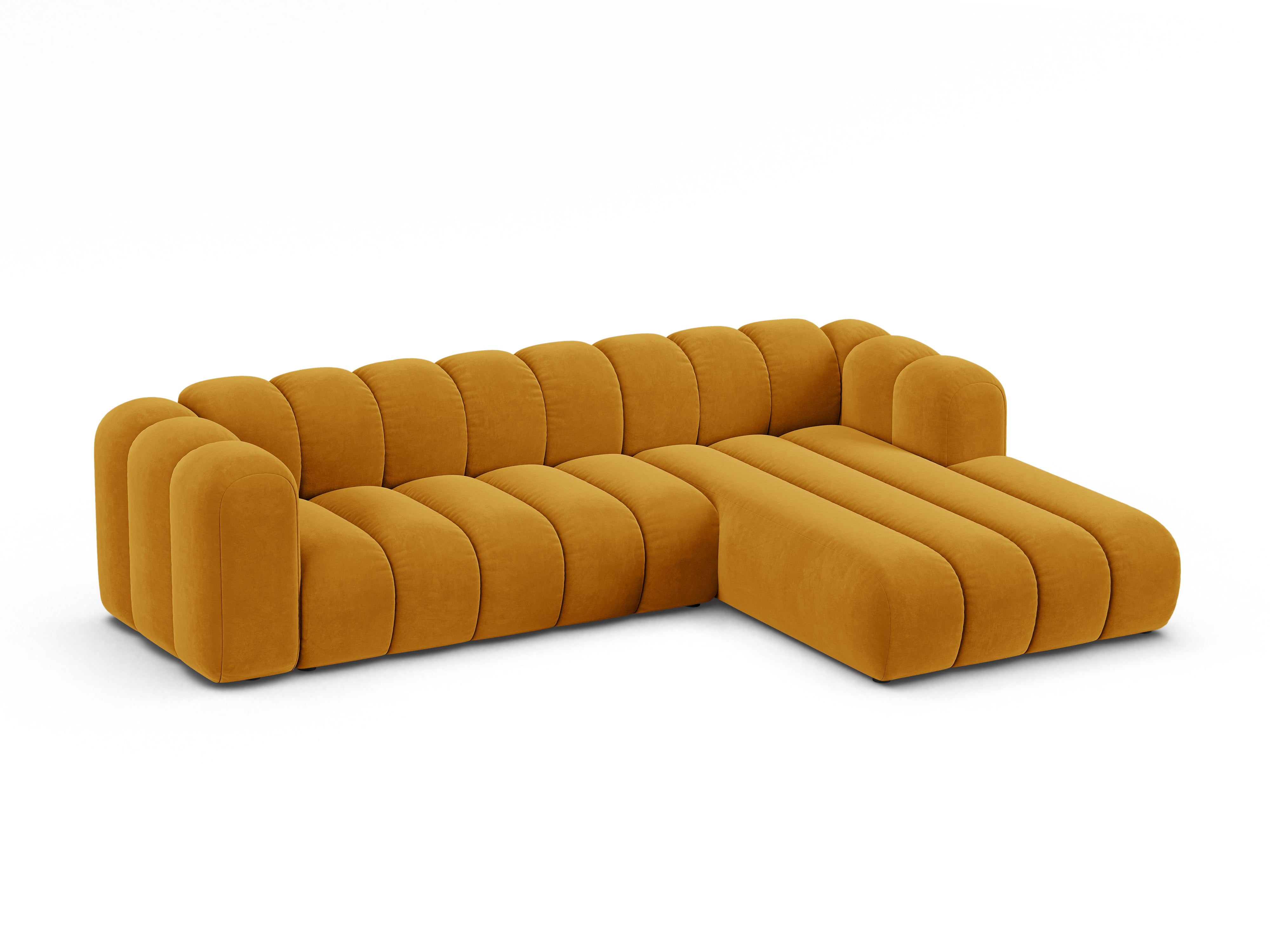 Velvet corner sofa for 4 people right-sided LUPINE mustard