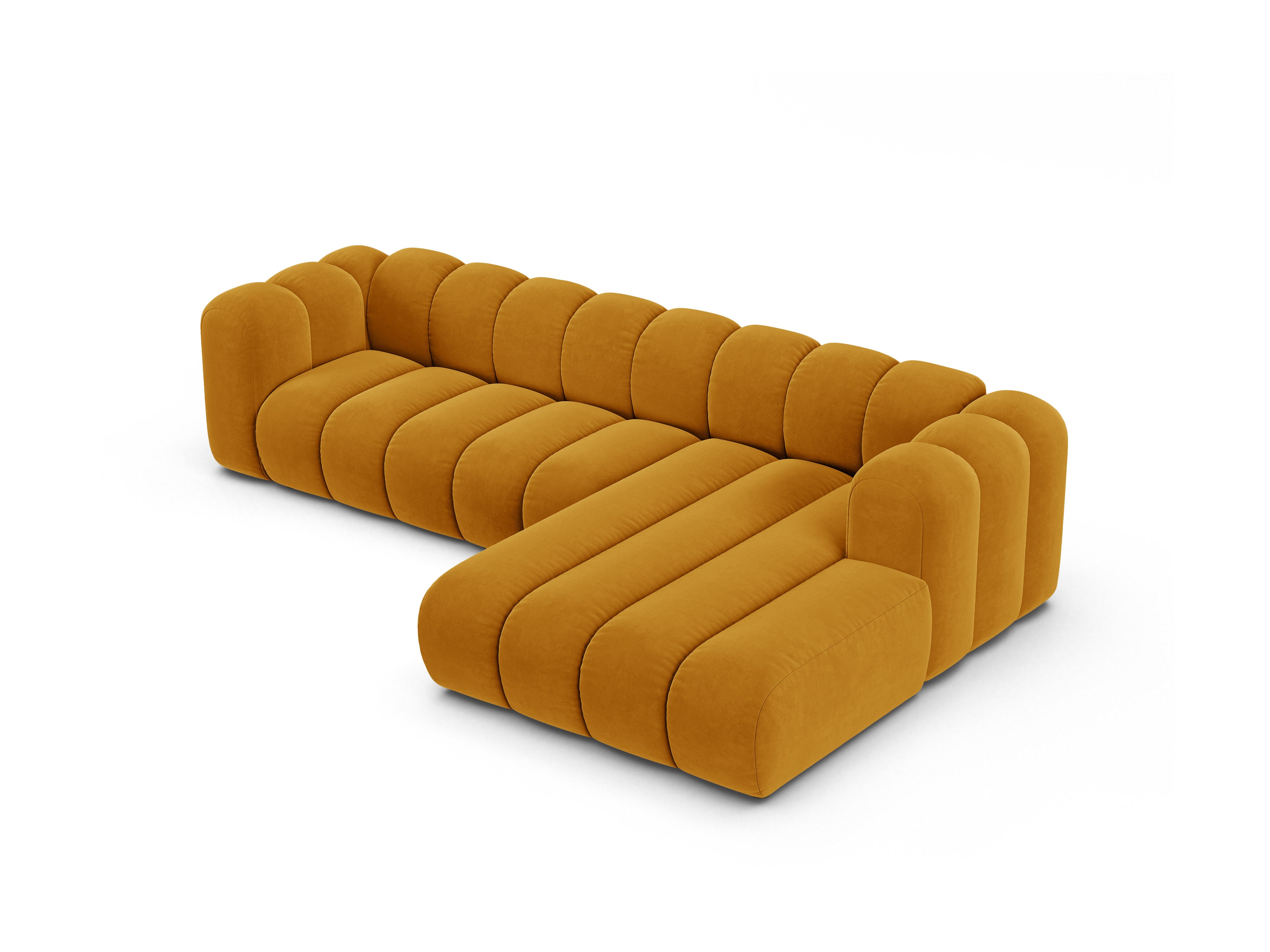 Velvet corner sofa for 4 people right-sided LUPINE mustard