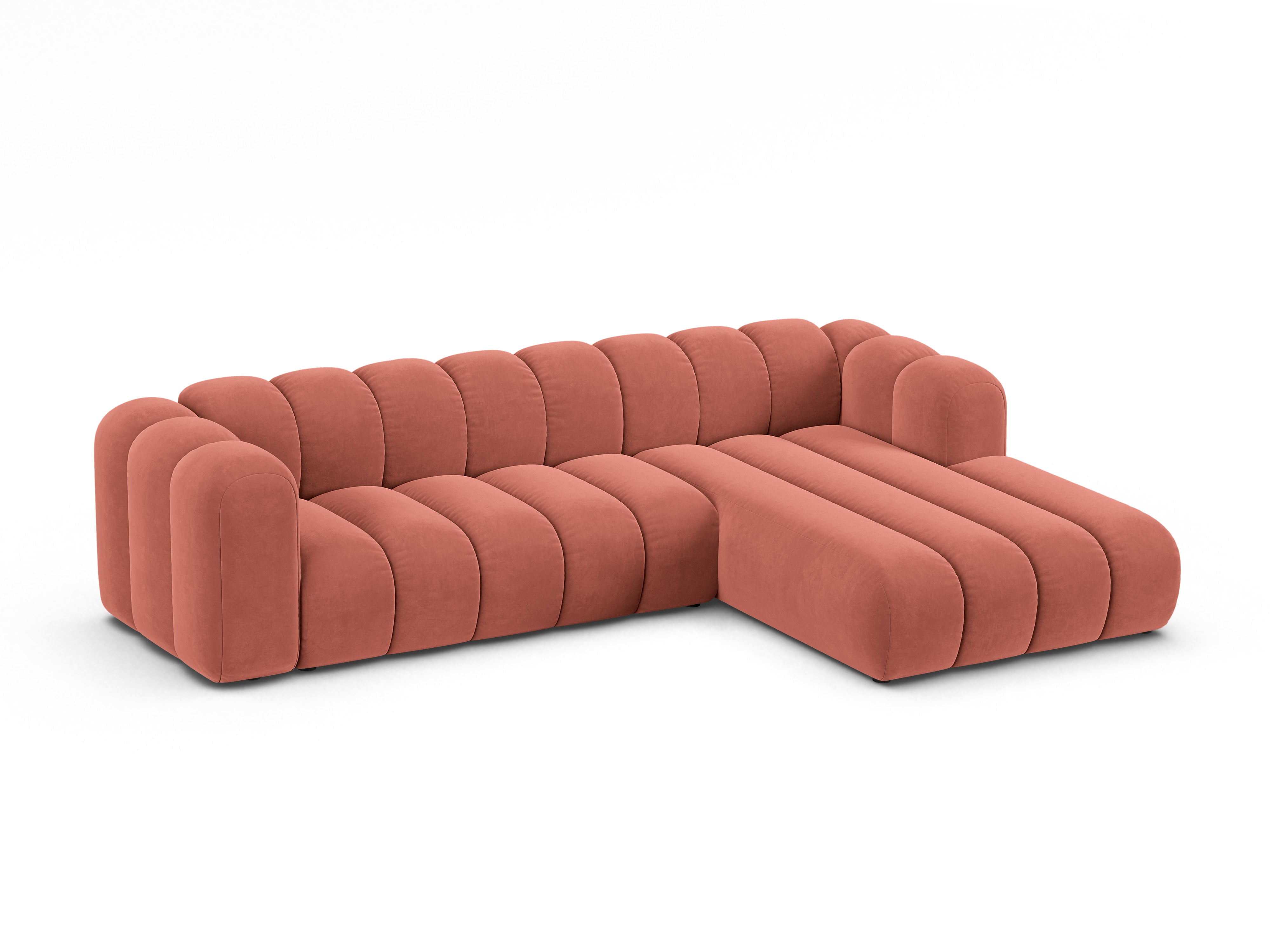 Coral right-facing velvet corner sofa for 4 people LUPINE