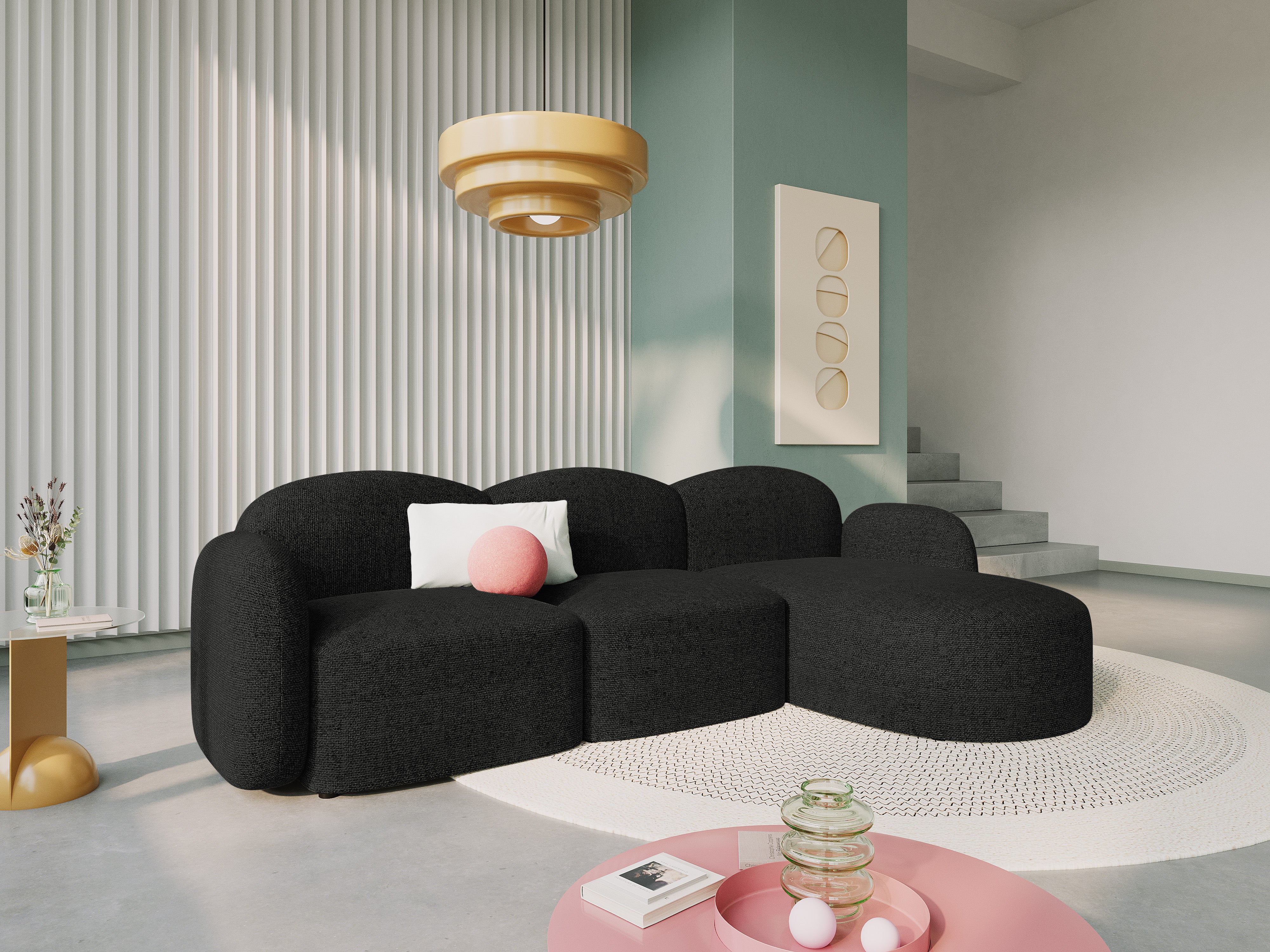 Narożnik prawostronny 5-osobowy BLAIR szenil czarny melanż Micadoni Eye on Design