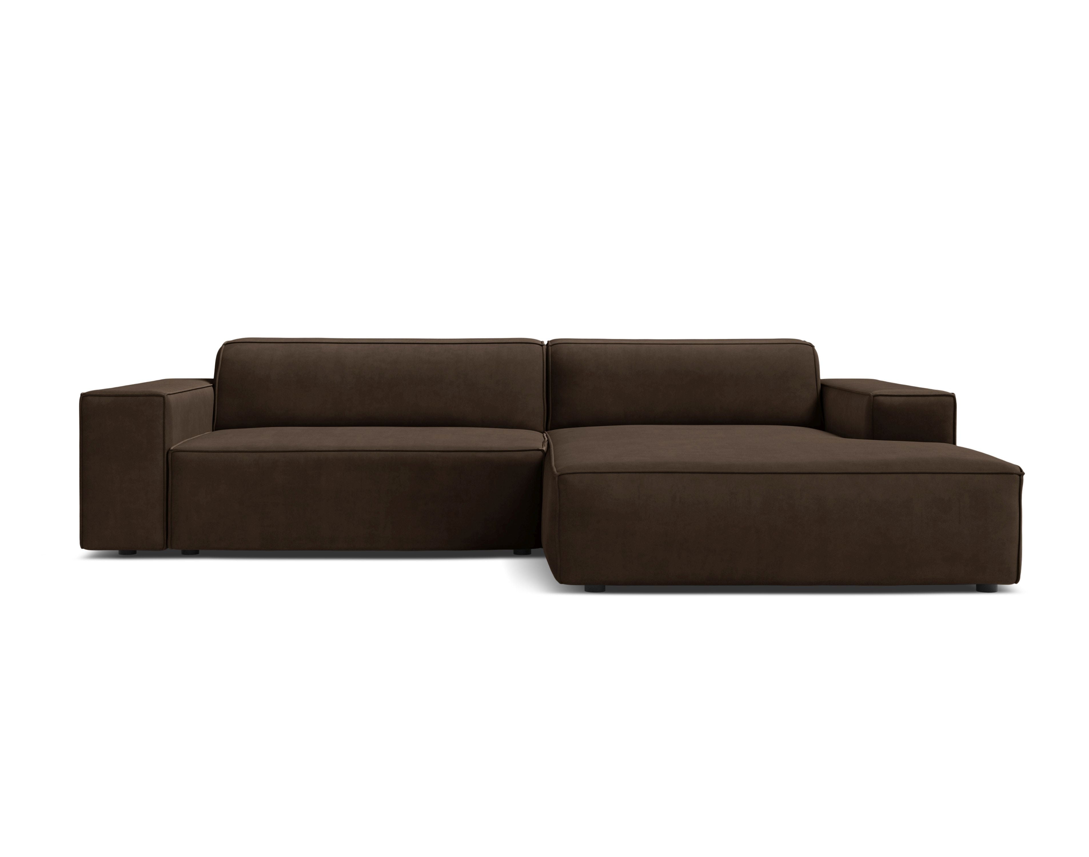 Right-facing velvet corner sofa for three people, JODIE in chocolate.