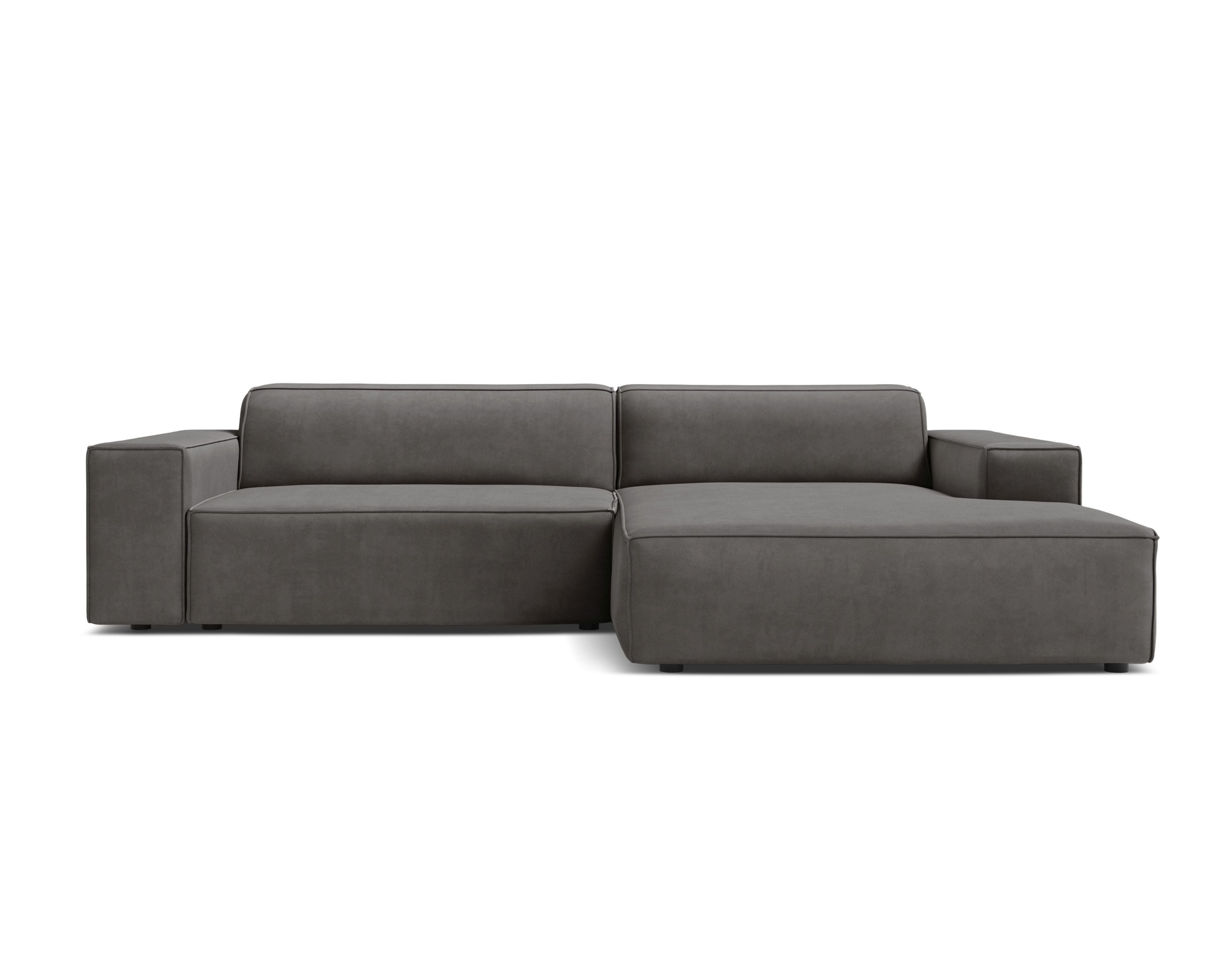 Gray right-facing velvet corner sofa JODIE for three people