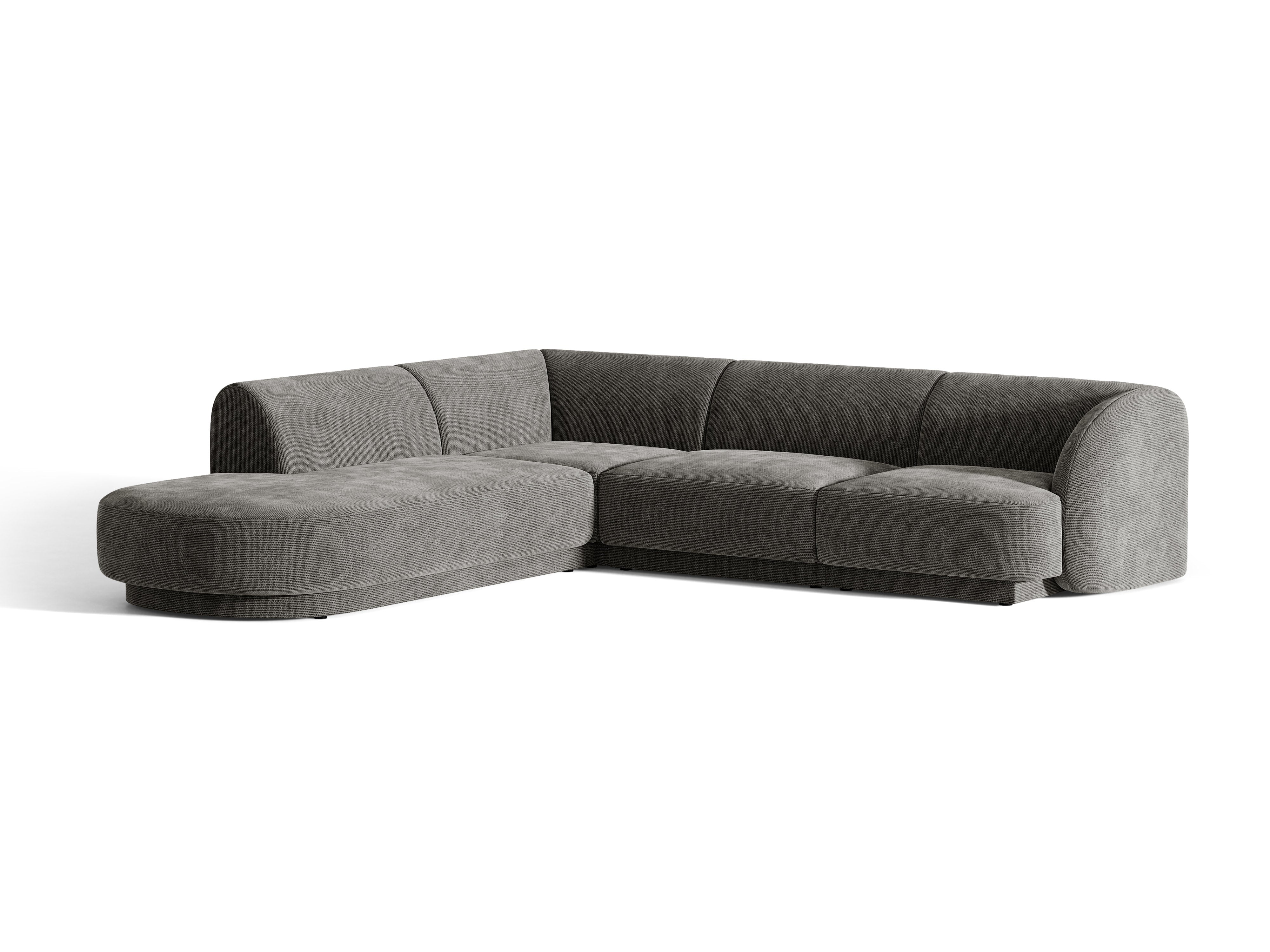 6-seater left-facing corner sofa MILEY in silky gray chenille