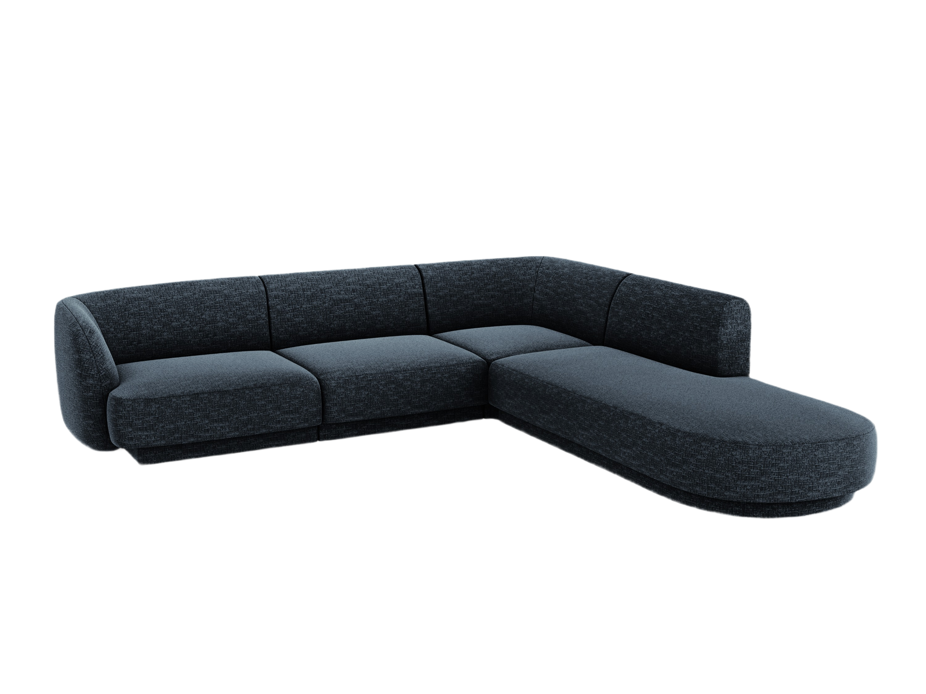 6-seater right-facing corner sofa MILEY in navy blue silky chenille