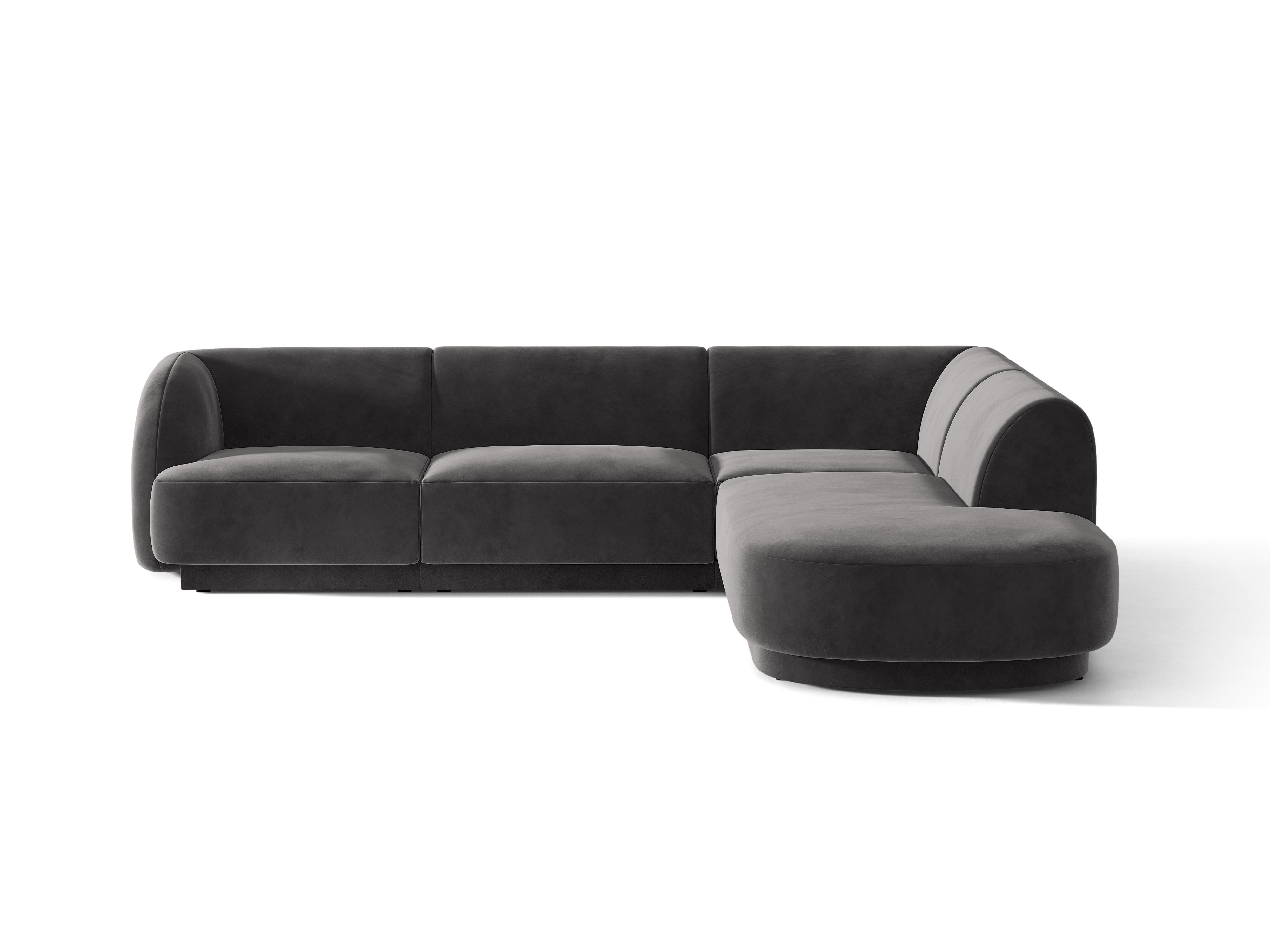Velvet corner sofa for 6 people right-facing MILEY dark gray