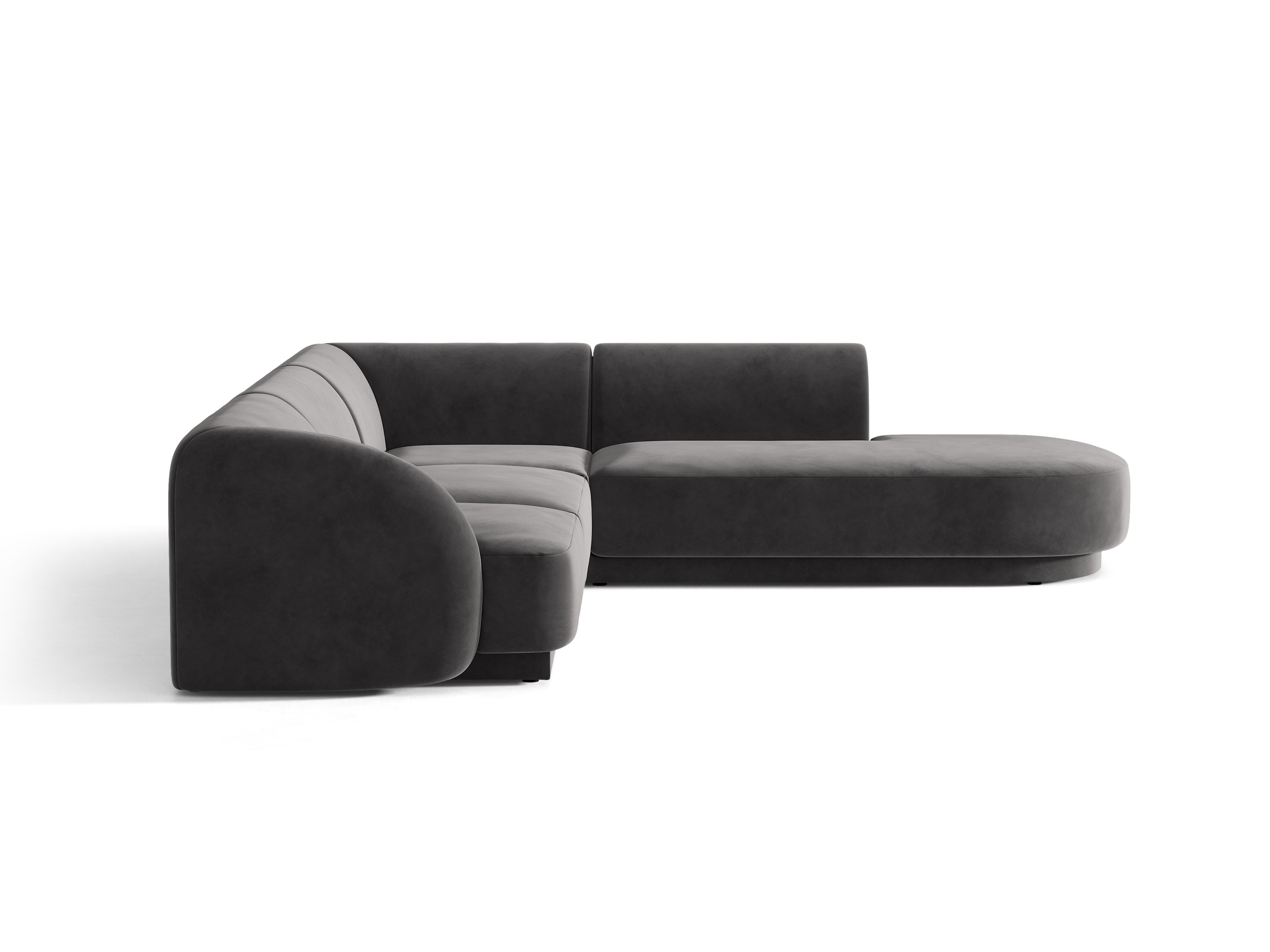 Velvet corner sofa for 6 people right-facing MILEY dark gray