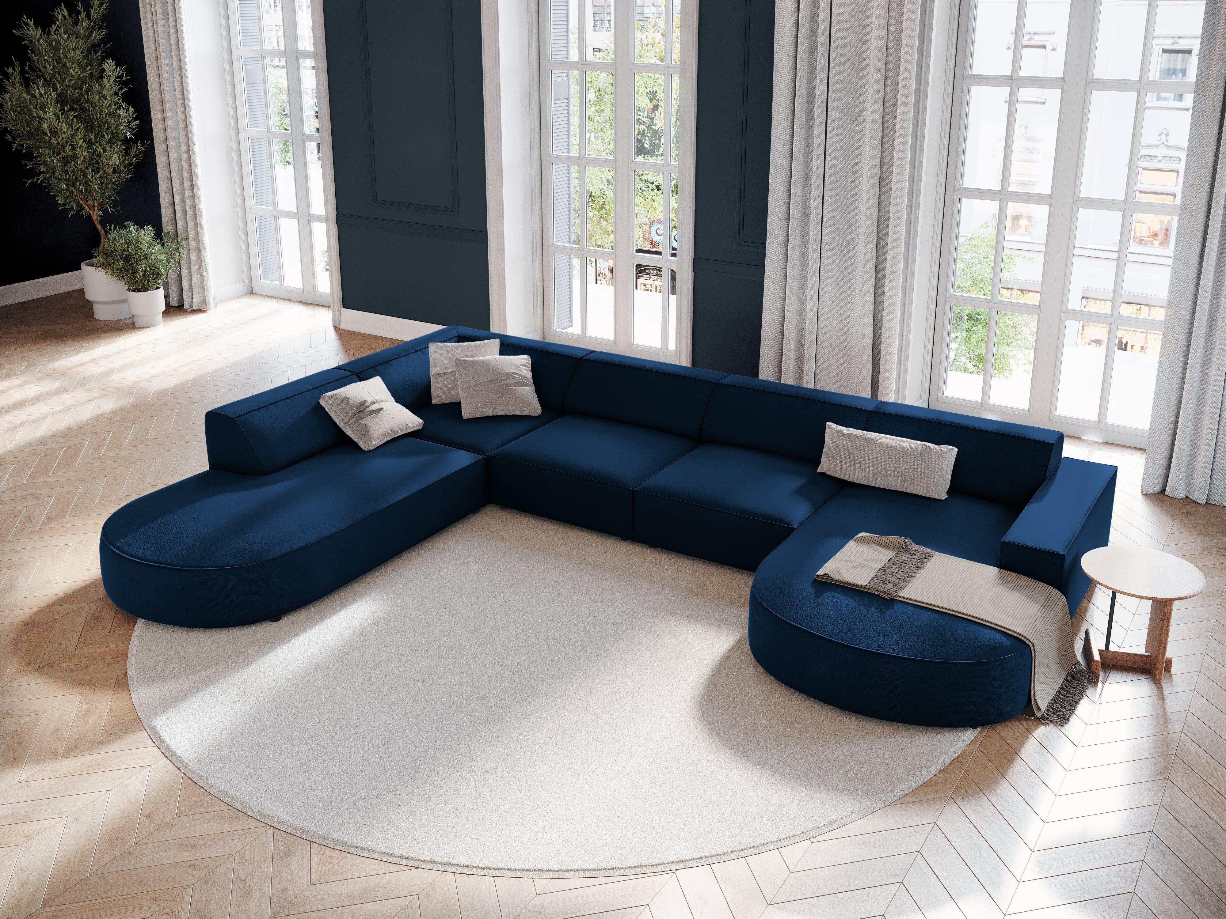 Sofa panoramiczna aksamitna lewostronna okrągła JODIE granat królewski Micadoni Eye on Design