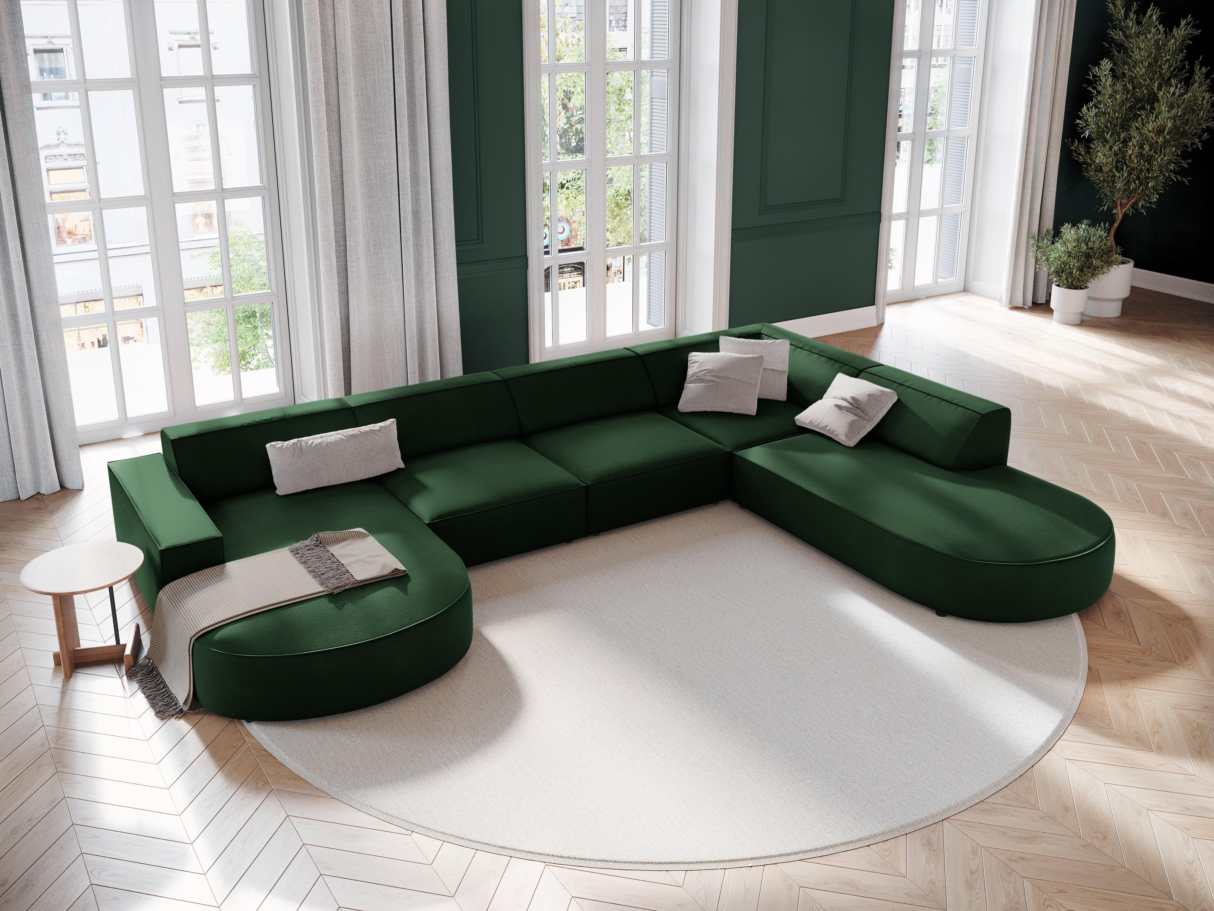 Sofa panoramiczna aksamitna prawostronna okrągła JODIE butelkowa zieleń Micadoni Eye on Design