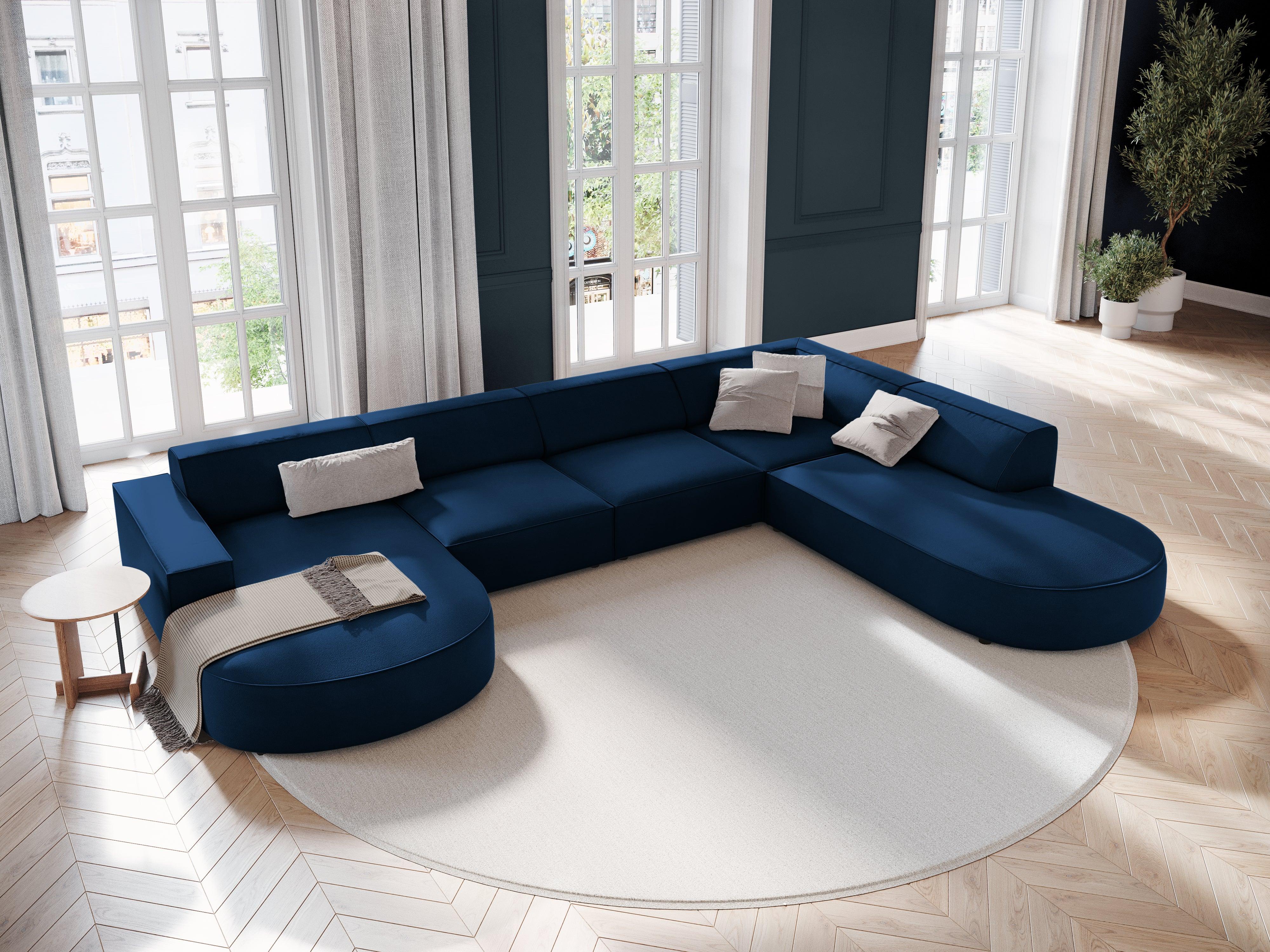 Sofa panoramiczna aksamitna prawostronna okrągła JODIE granat królewski Micadoni Eye on Design