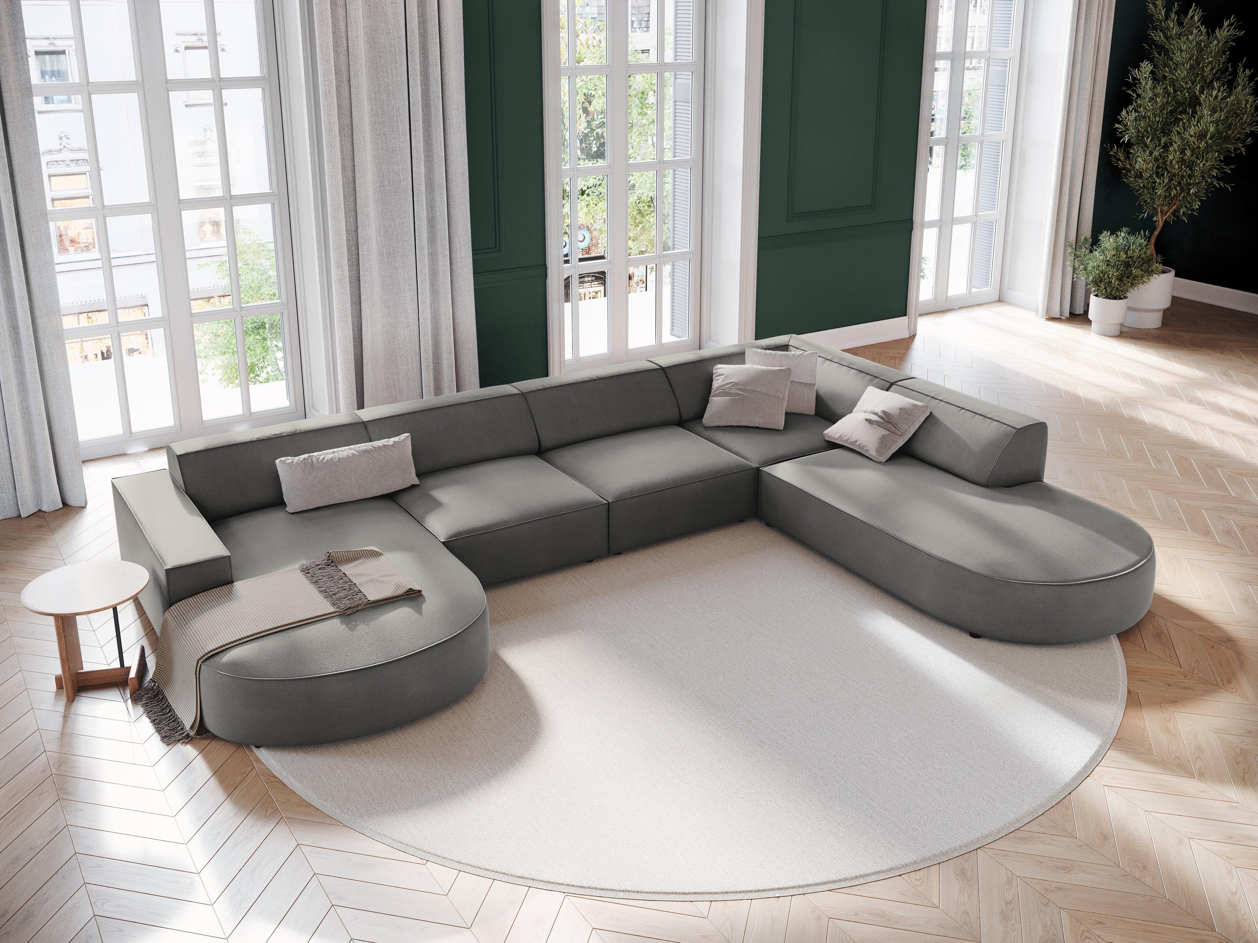 Sofa panoramiczna aksamitna prawostronna okrągła JODIE jasnoszary Micadoni Eye on Design