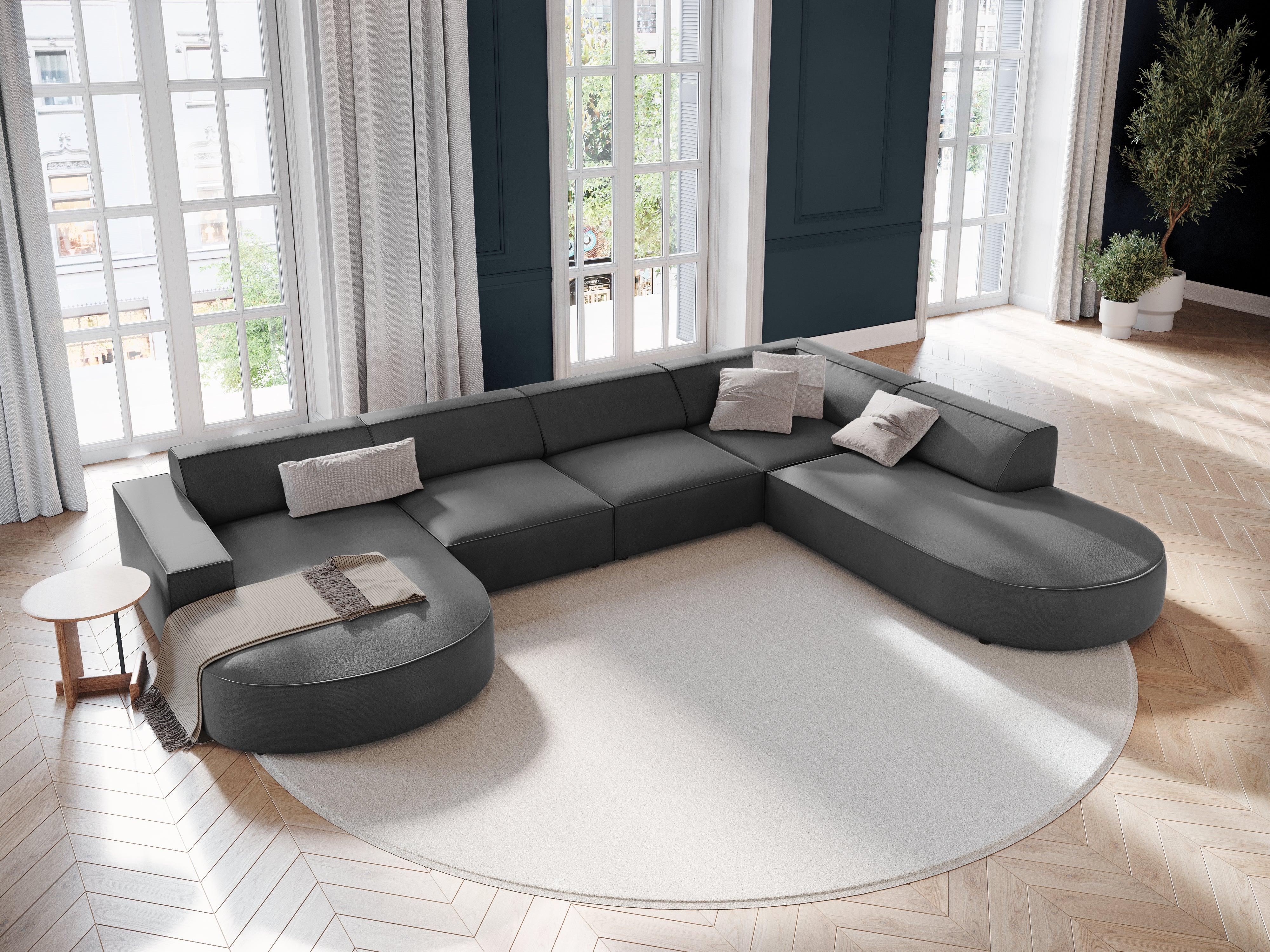 Sofa panoramiczna aksamitna prawostronna okrągła JODIE ciemnoszary Micadoni Eye on Design
