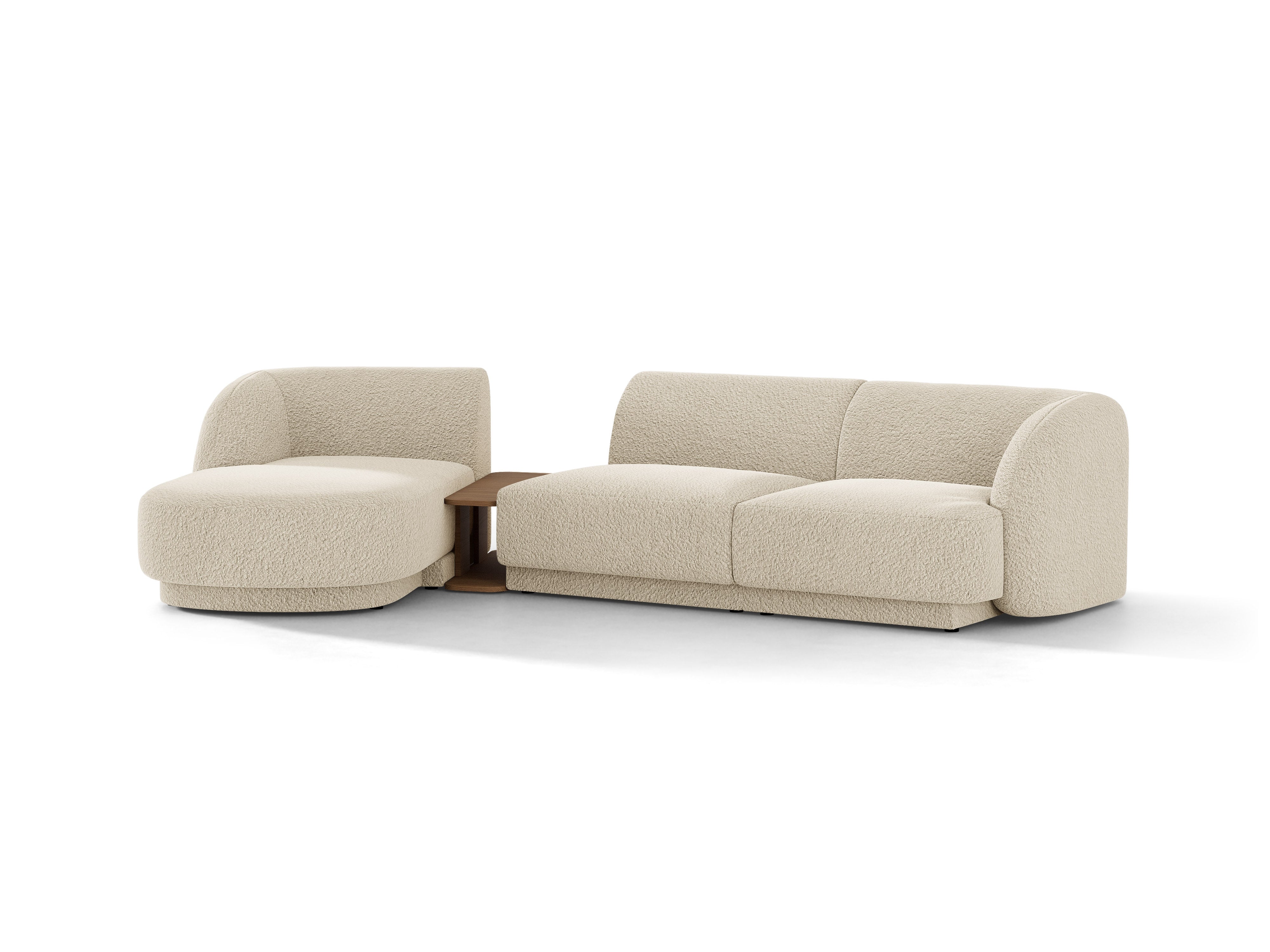 Narożnik modułowy ze stolikiem 3-osobowy lewostronny MILEY beżowy boucle – sofa narożna