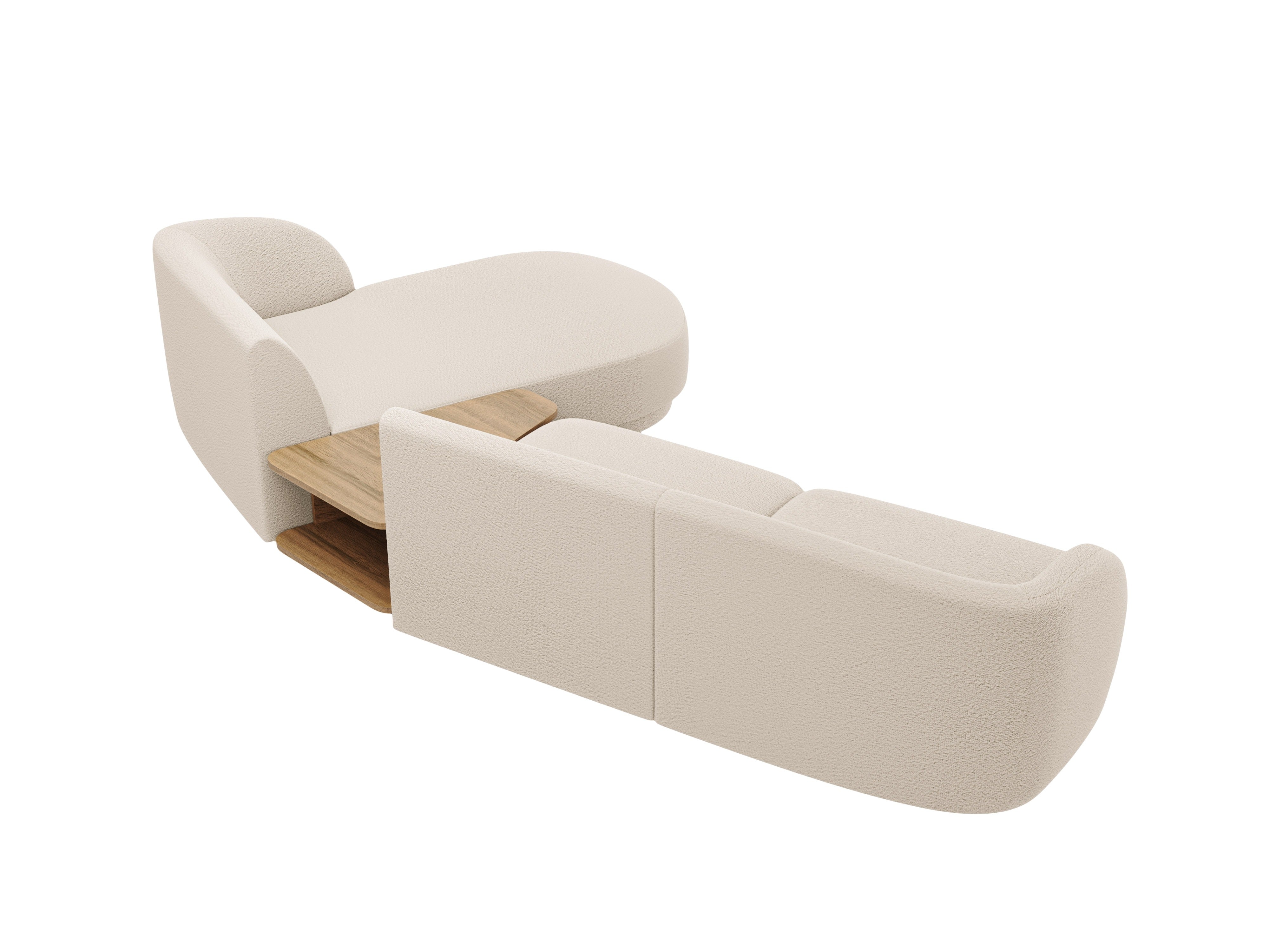 Modular corner sofa with table 3-seater right-sided MILEY beige boucle
