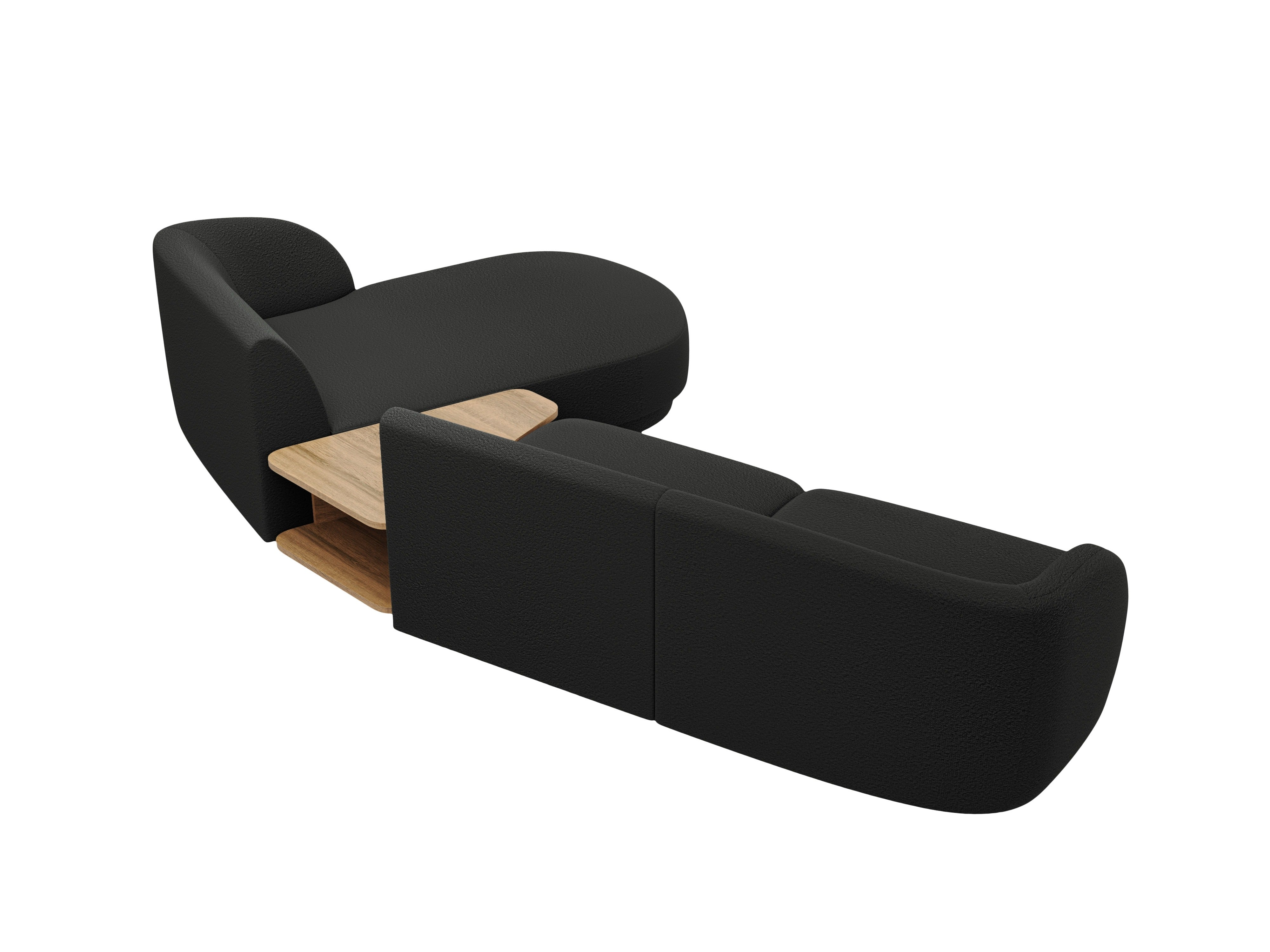 Modular corner sofa with table 3-seater right-sided MILEY black boucle